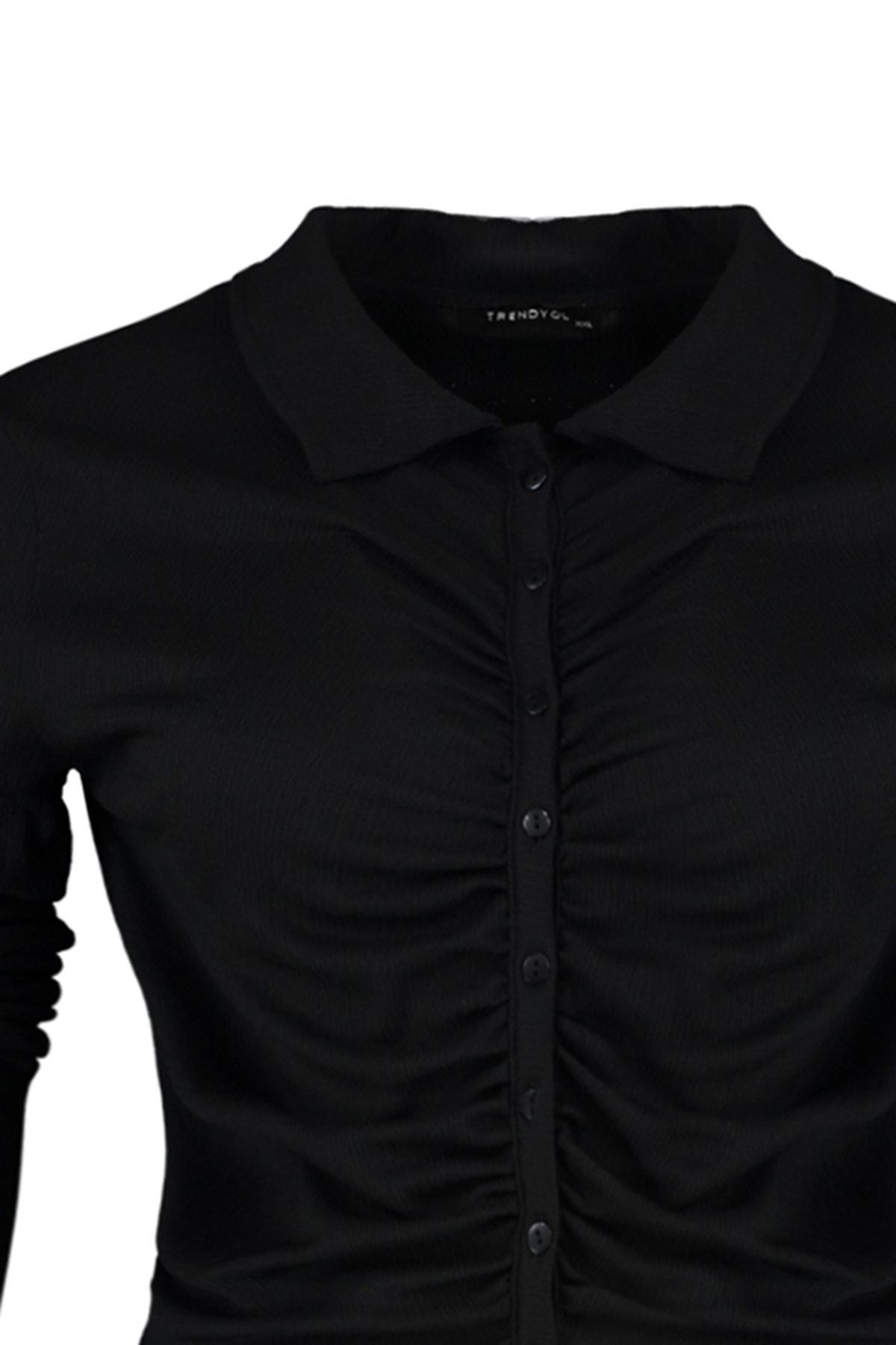 Trendyol - Black Long Sleeve Plus Size Blouse<br>