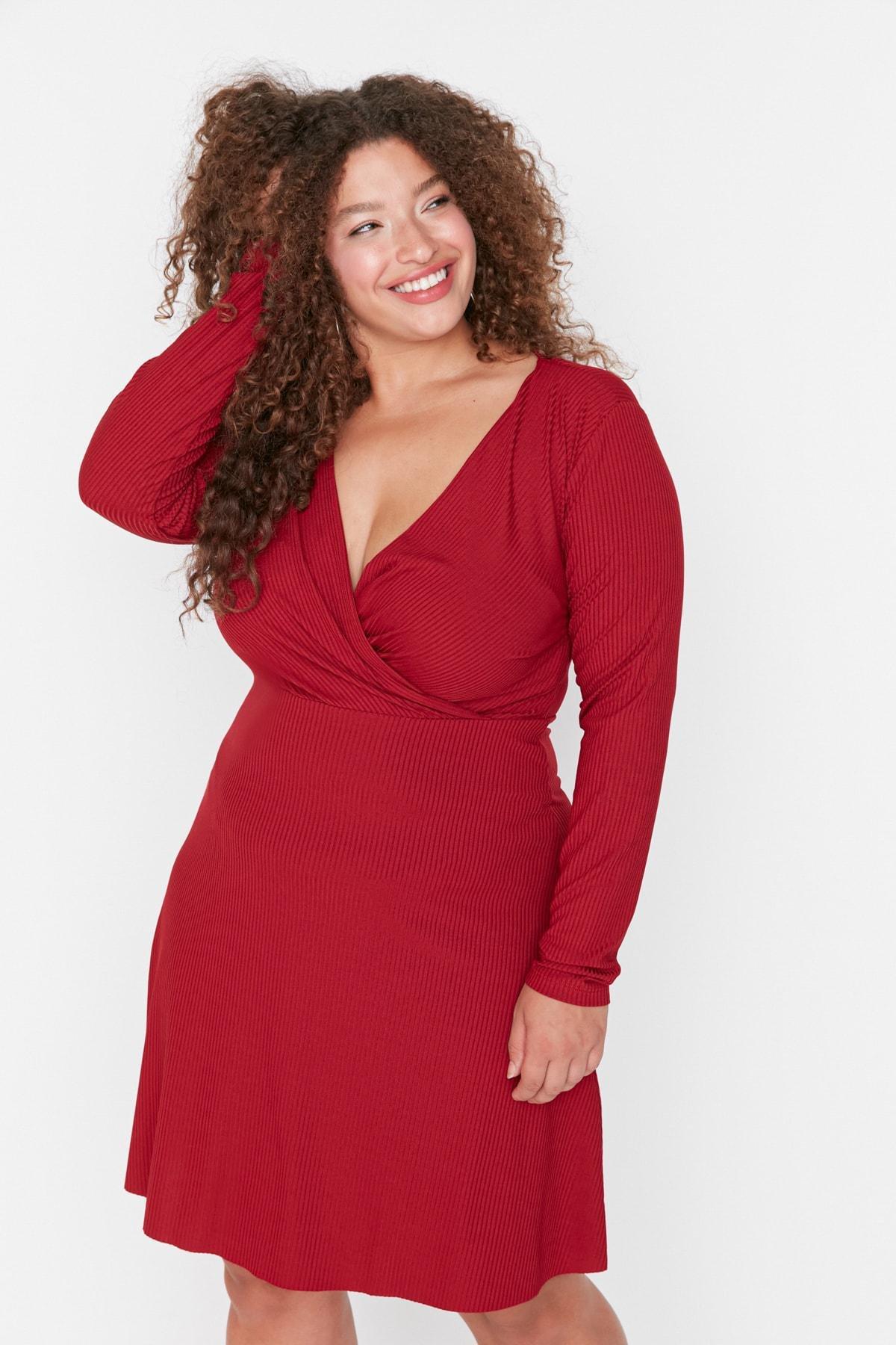 Red Skater Plus Size Mini Dress, , large image number 0