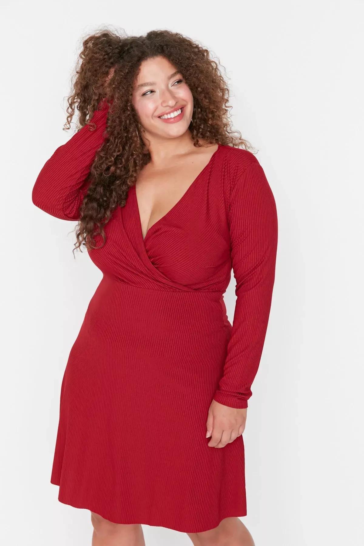 Red Skater Plus Size Mini Dress, Red, medium