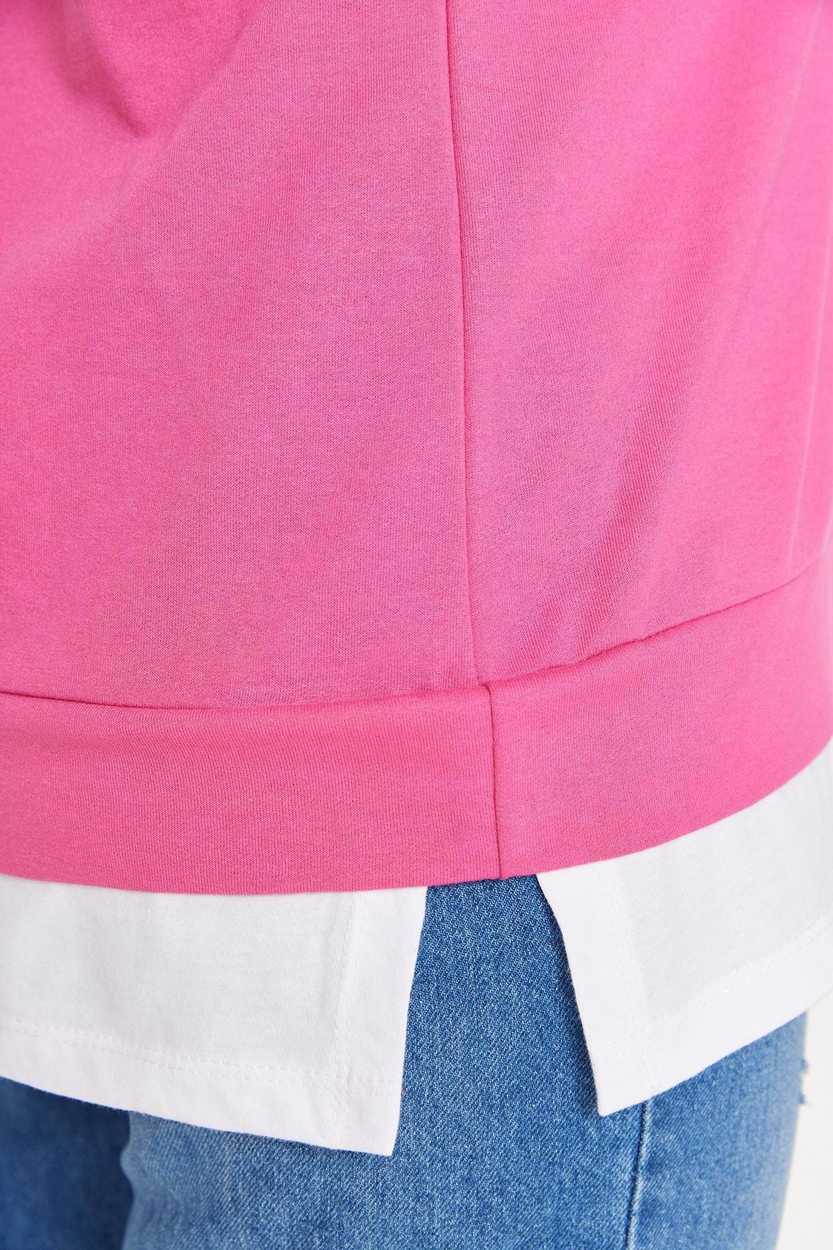 Pink Oversize Crew Neck Plus Size Sweatshirt, , large image number 2