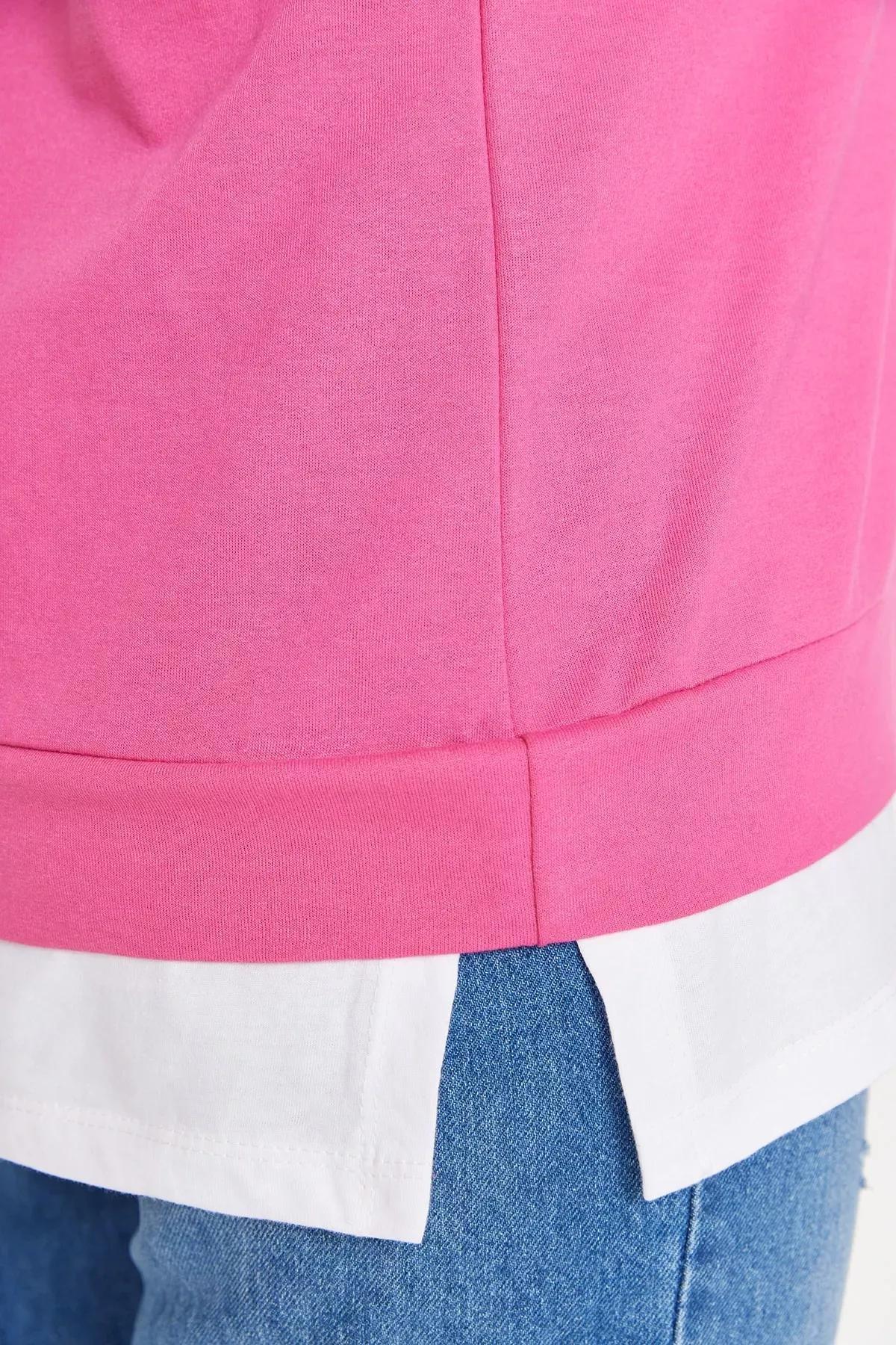 Pink Oversize Crew Neck Plus Size Sweatshirt, Pink, medium