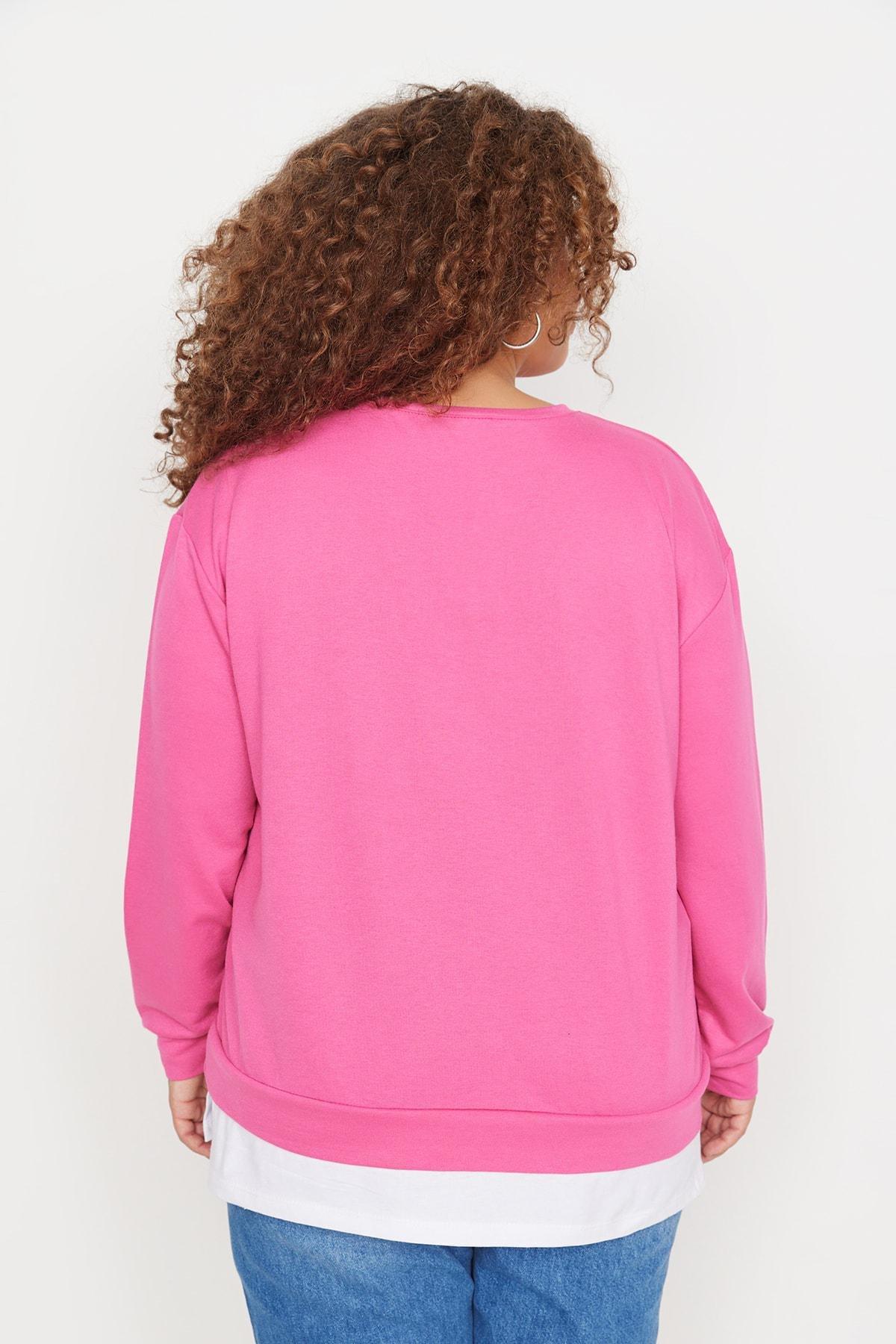 Pink Oversize Crew Neck Plus Size Sweatshirt, , large image number 4
