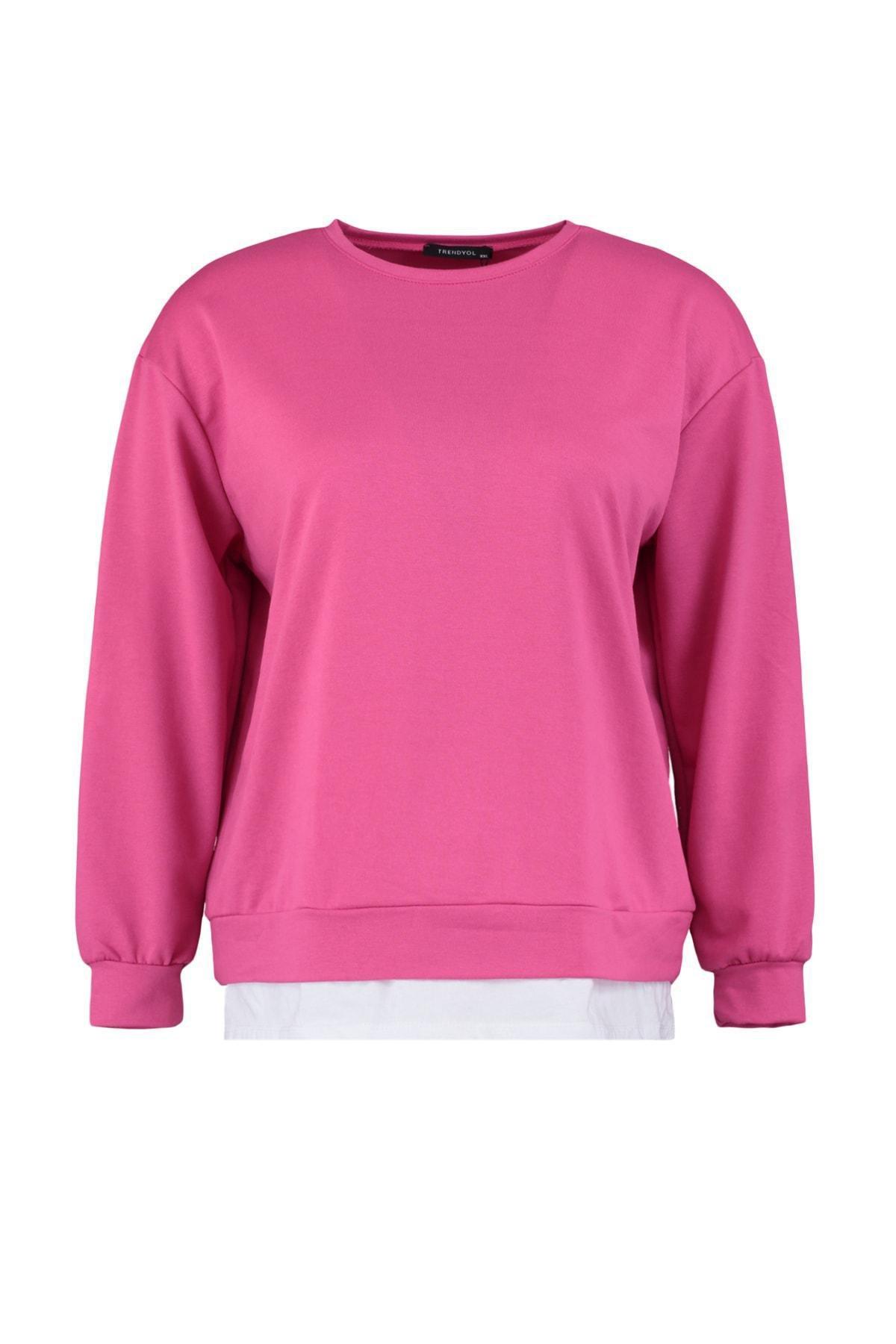 Pink Oversize Crew Neck Plus Size Sweatshirt, , large image number 5