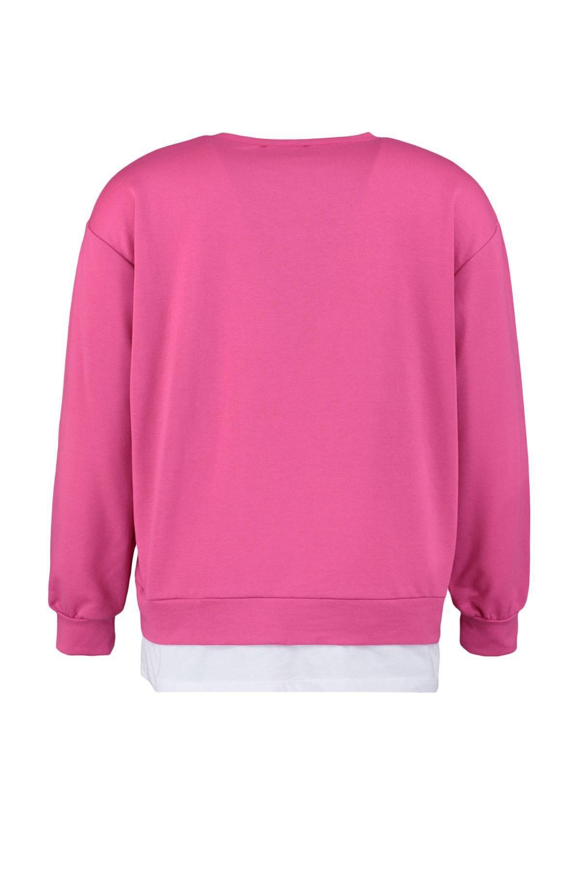 Pink Oversize Crew Neck Plus Size Sweatshirt, , large image number 6