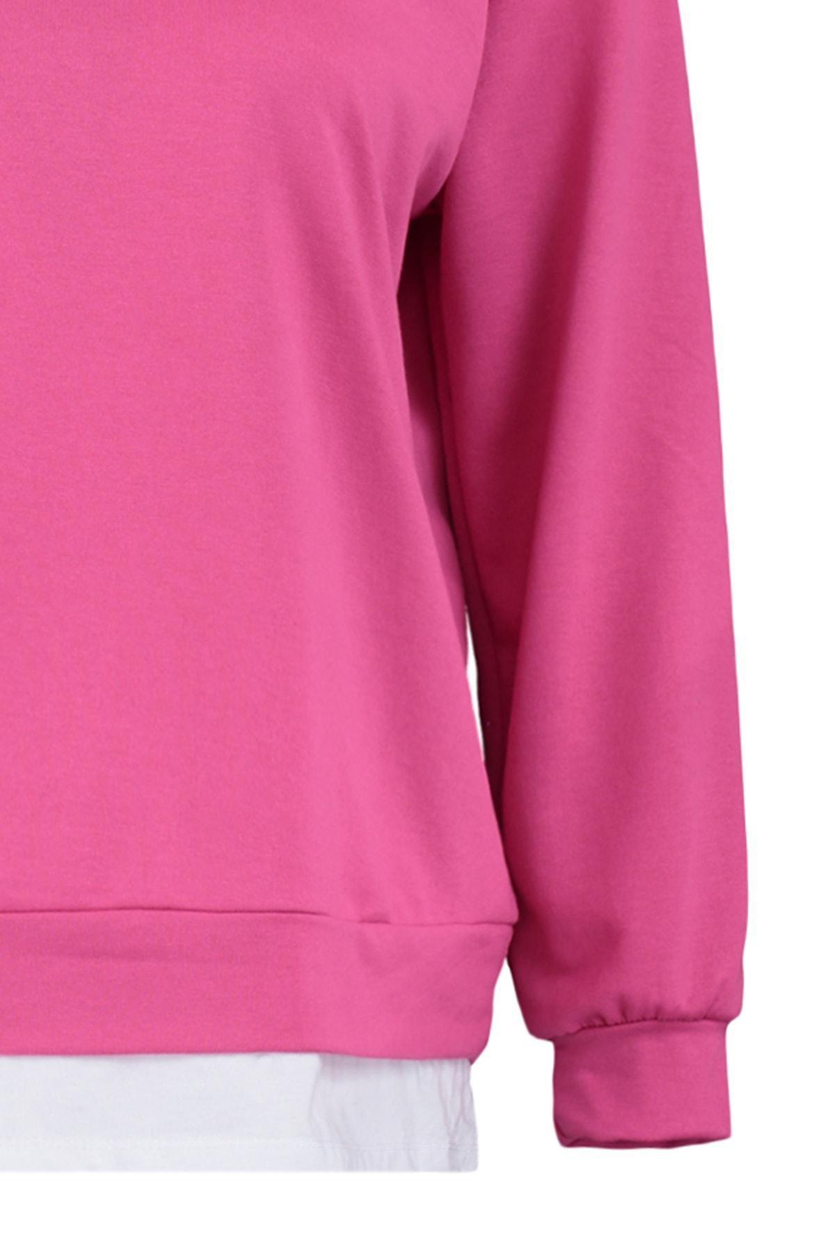 Pink Oversize Crew Neck Plus Size Sweatshirt, , large image number 7
