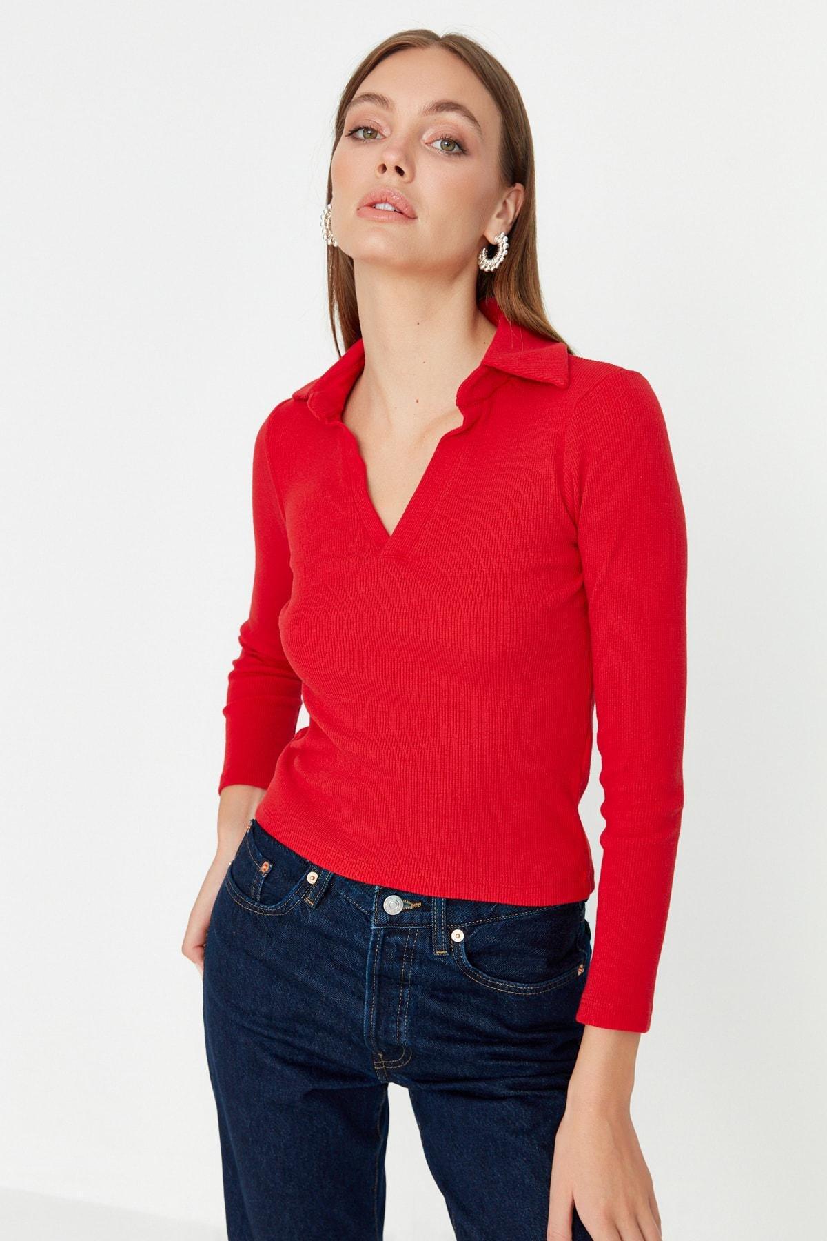 Trendyol - Red Polo Neck Fitted Blouse