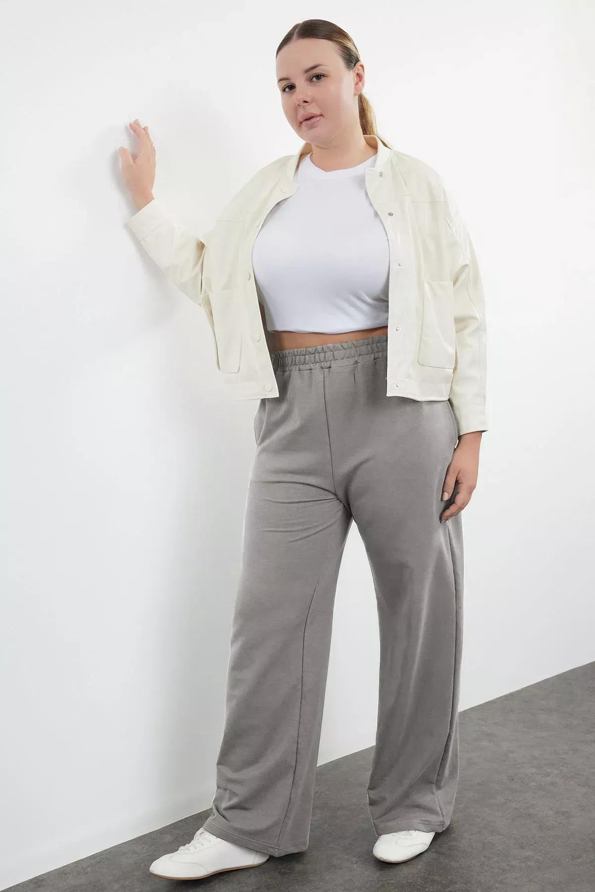 Grey Wide Cut Plus-Size Sweatpants, , large image number 0