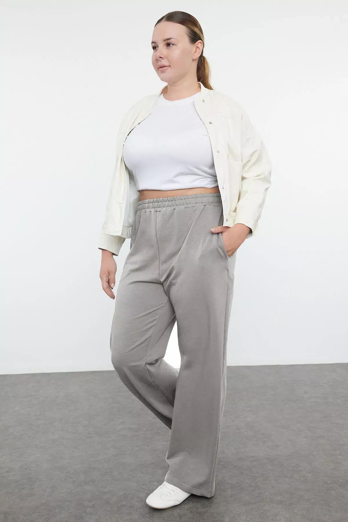 Grey Wide Cut Plus-Size Sweatpants, , large image number 1
