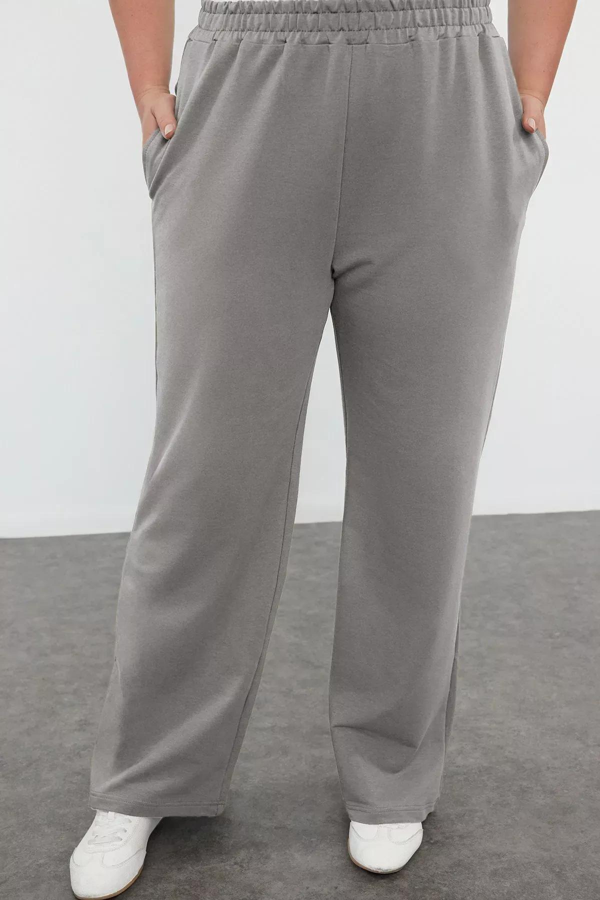 Grey Wide Cut Plus-Size Sweatpants, , large image number 3