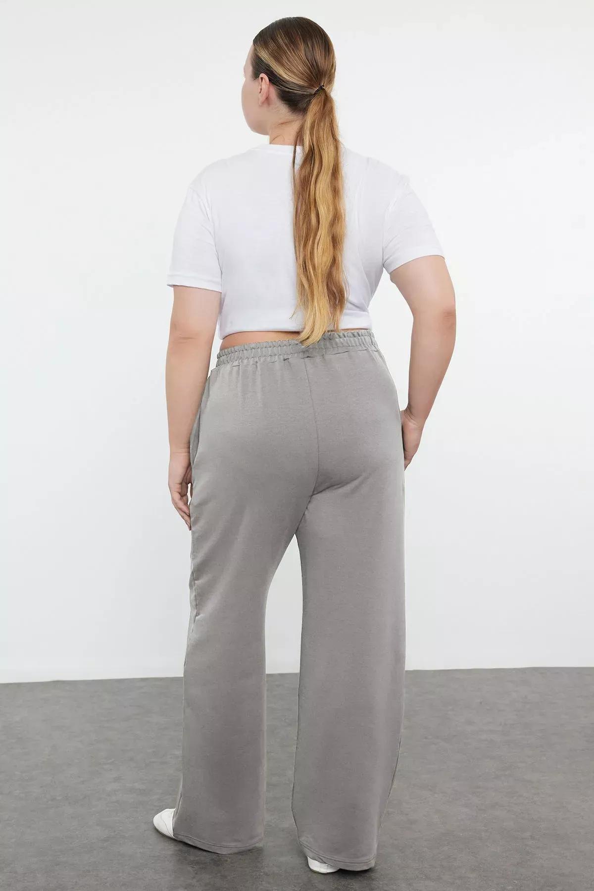 Grey Wide Cut Plus-Size Sweatpants, , large image number 4