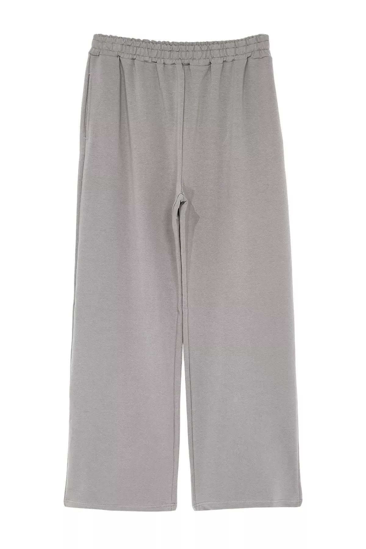 Grey Wide Cut Plus-Size Sweatpants, , large image number 5