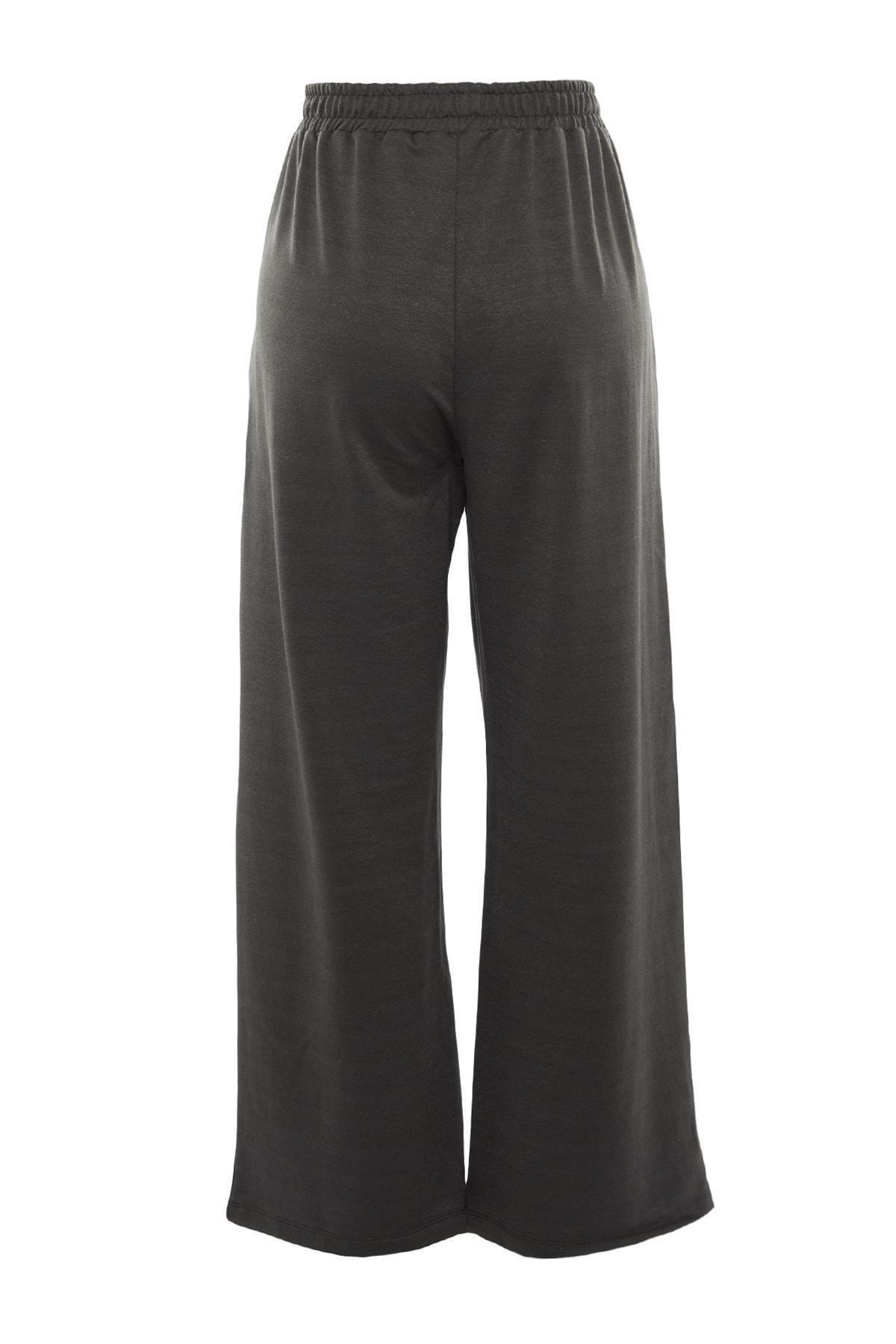 Trendyol - Gray Wide Leg Plus Size Sweatpants