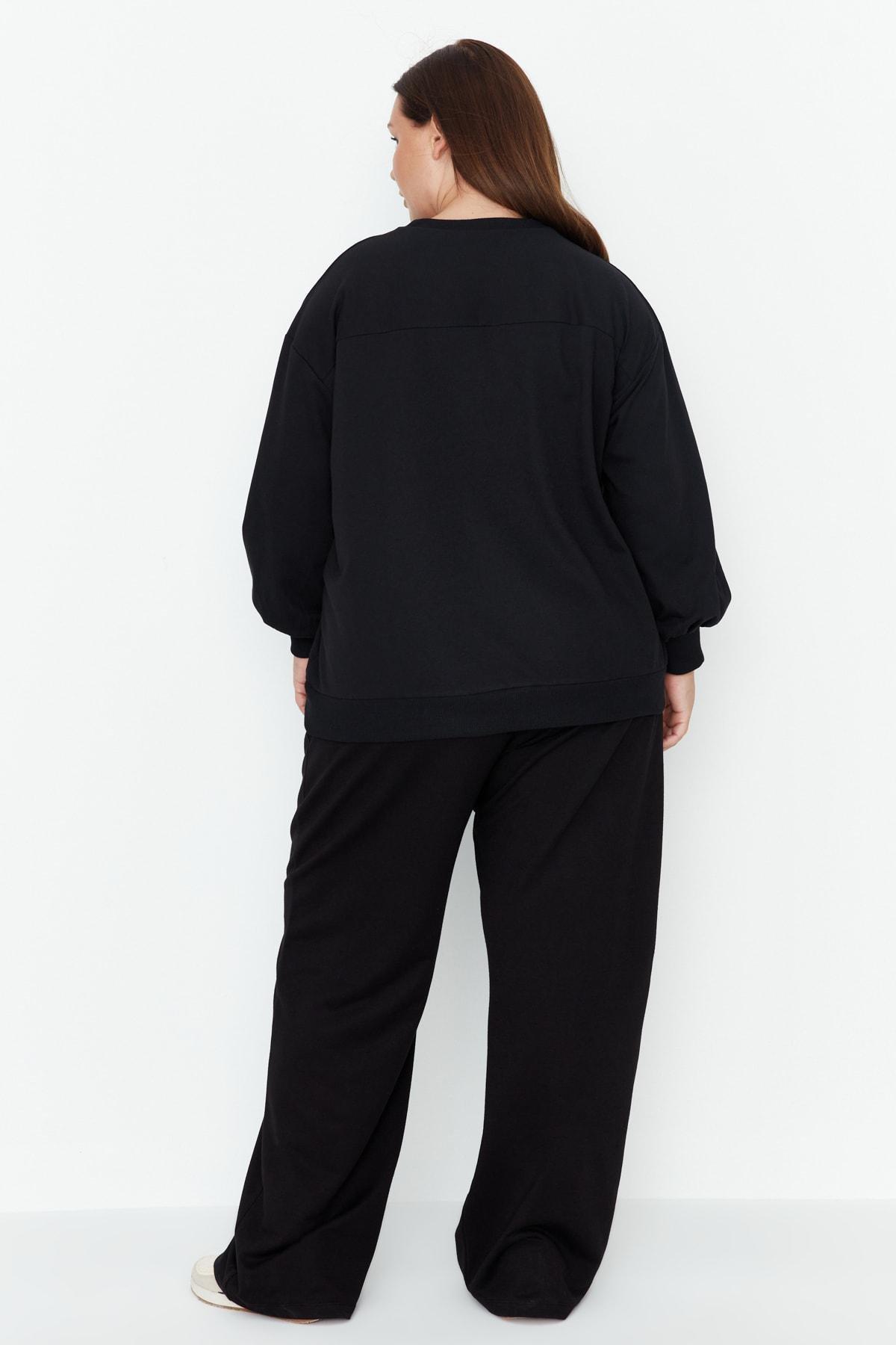 Black Wide Leg Plus Size Sweatpants, , large image number 4