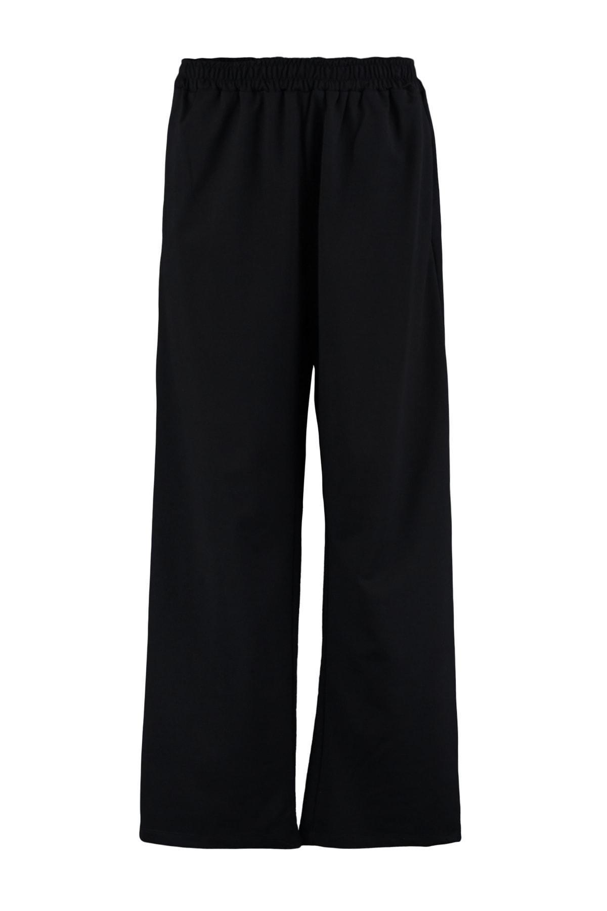 Black Wide Leg Plus Size Sweatpants, , large image number 5