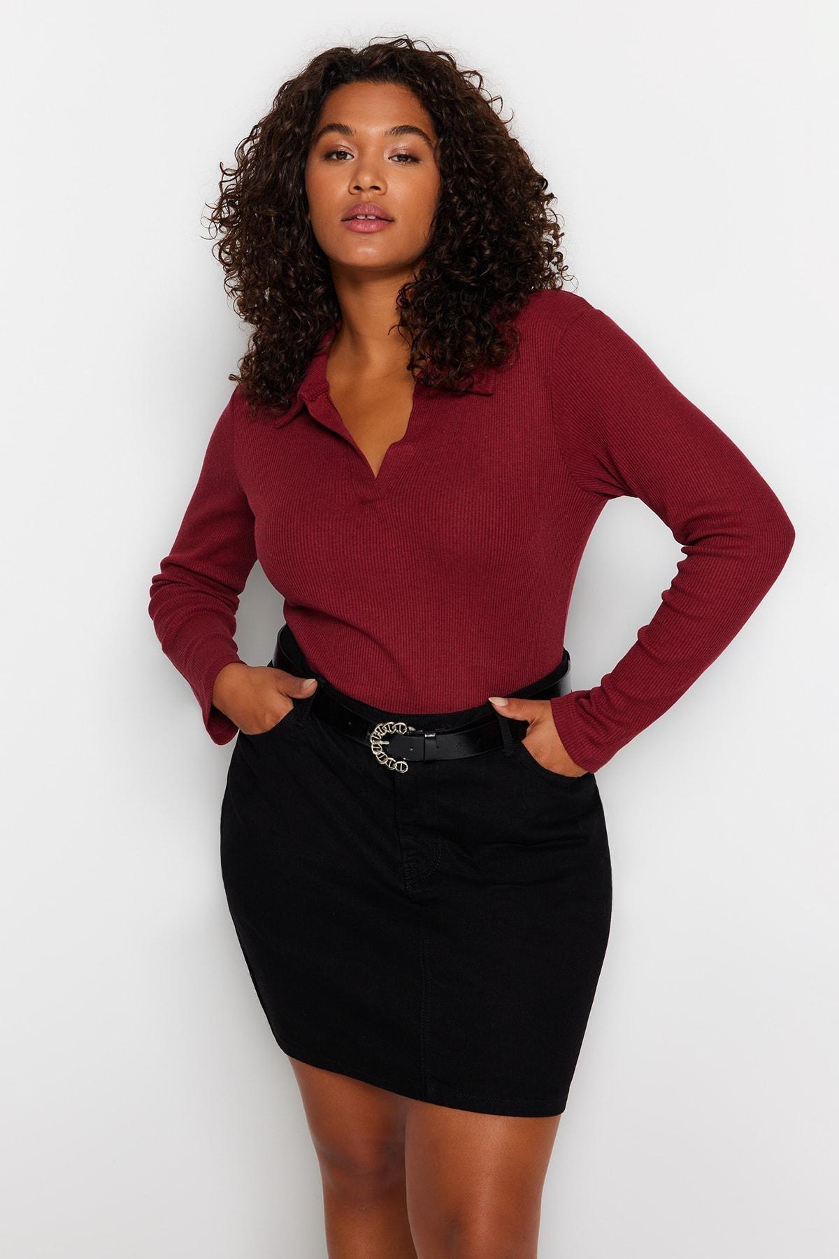 Burgundy Fitted Plus Size Bodysuit, Burgundy, large image number 0