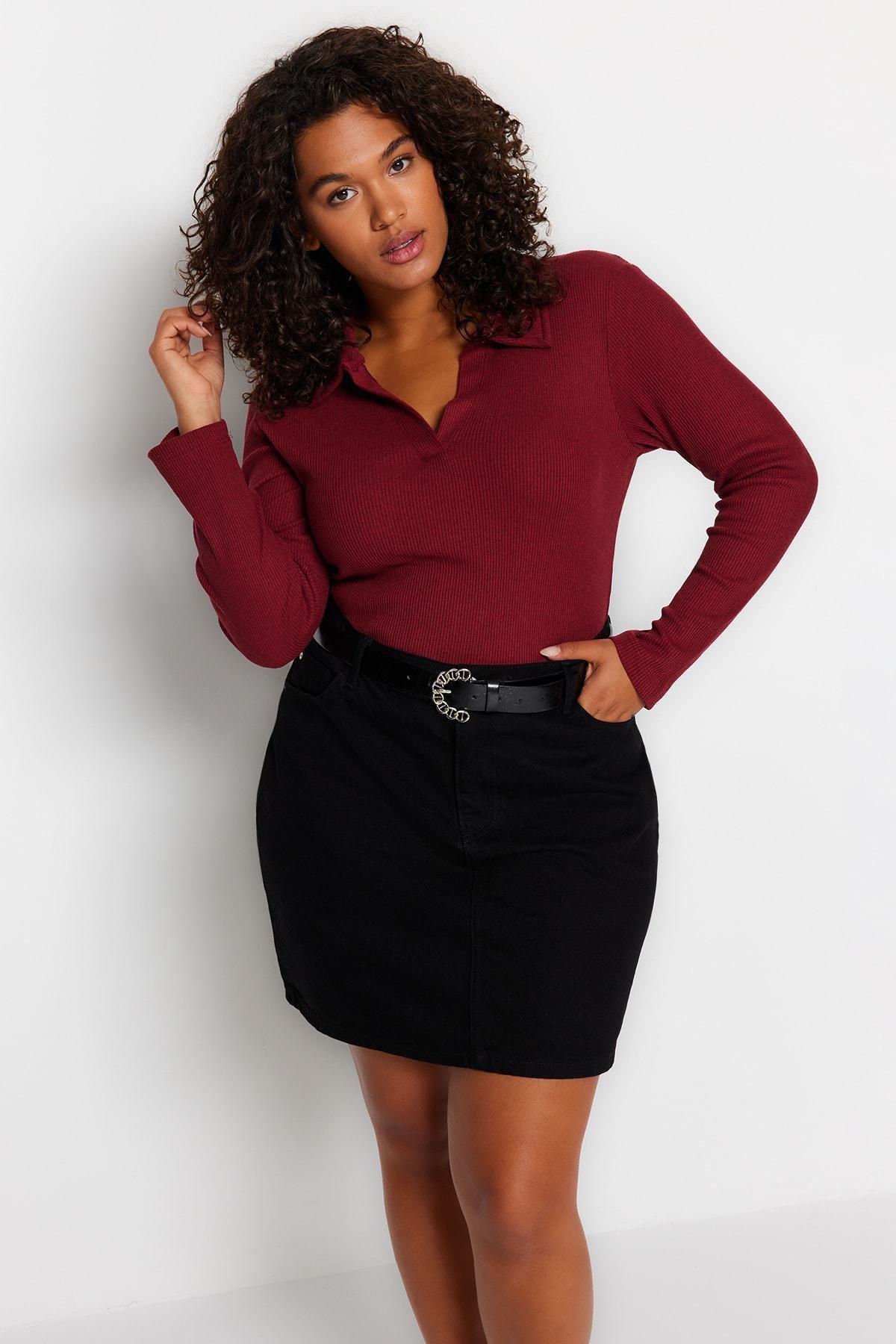 Burgundy Fitted Plus Size Bodysuit, Burgundy, large image number 1
