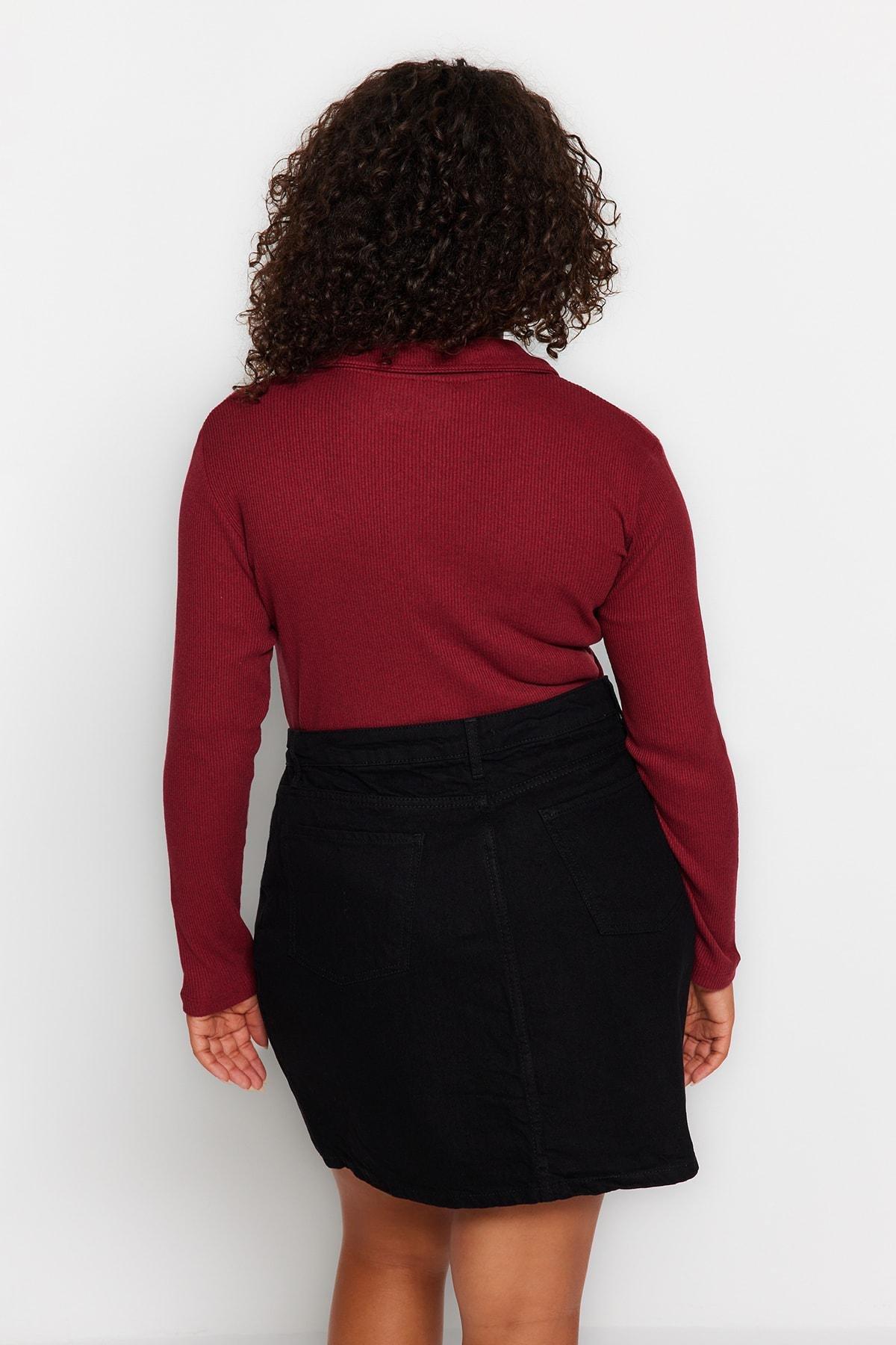 Burgundy Fitted Plus Size Bodysuit, Burgundy, large image number 4