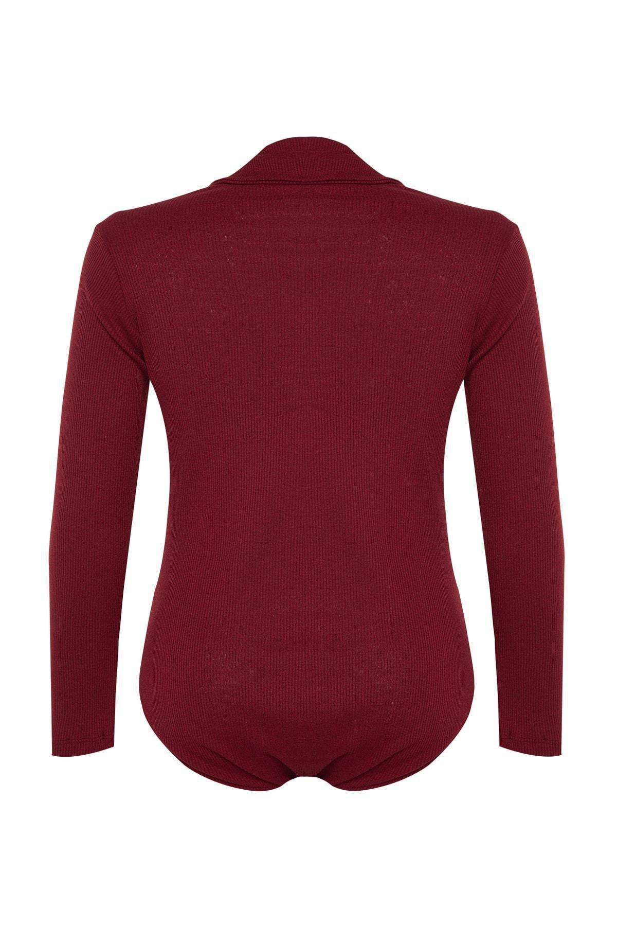 Burgundy Fitted Plus Size Bodysuit, Burgundy, large image number 6