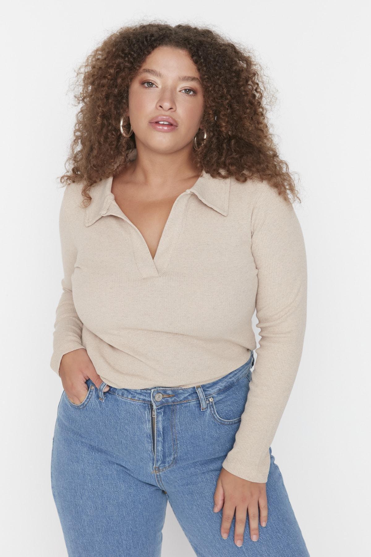 Polo Neck Plus Size Bodysuit, , large image number 0