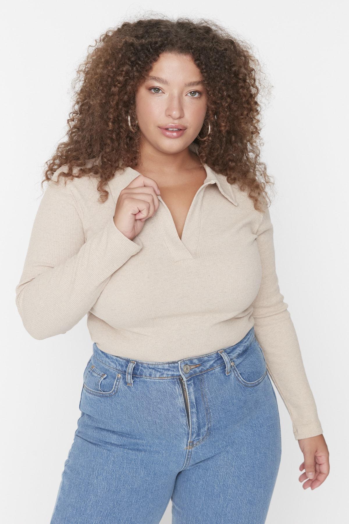 Polo Neck Plus Size Bodysuit, , large image number 1