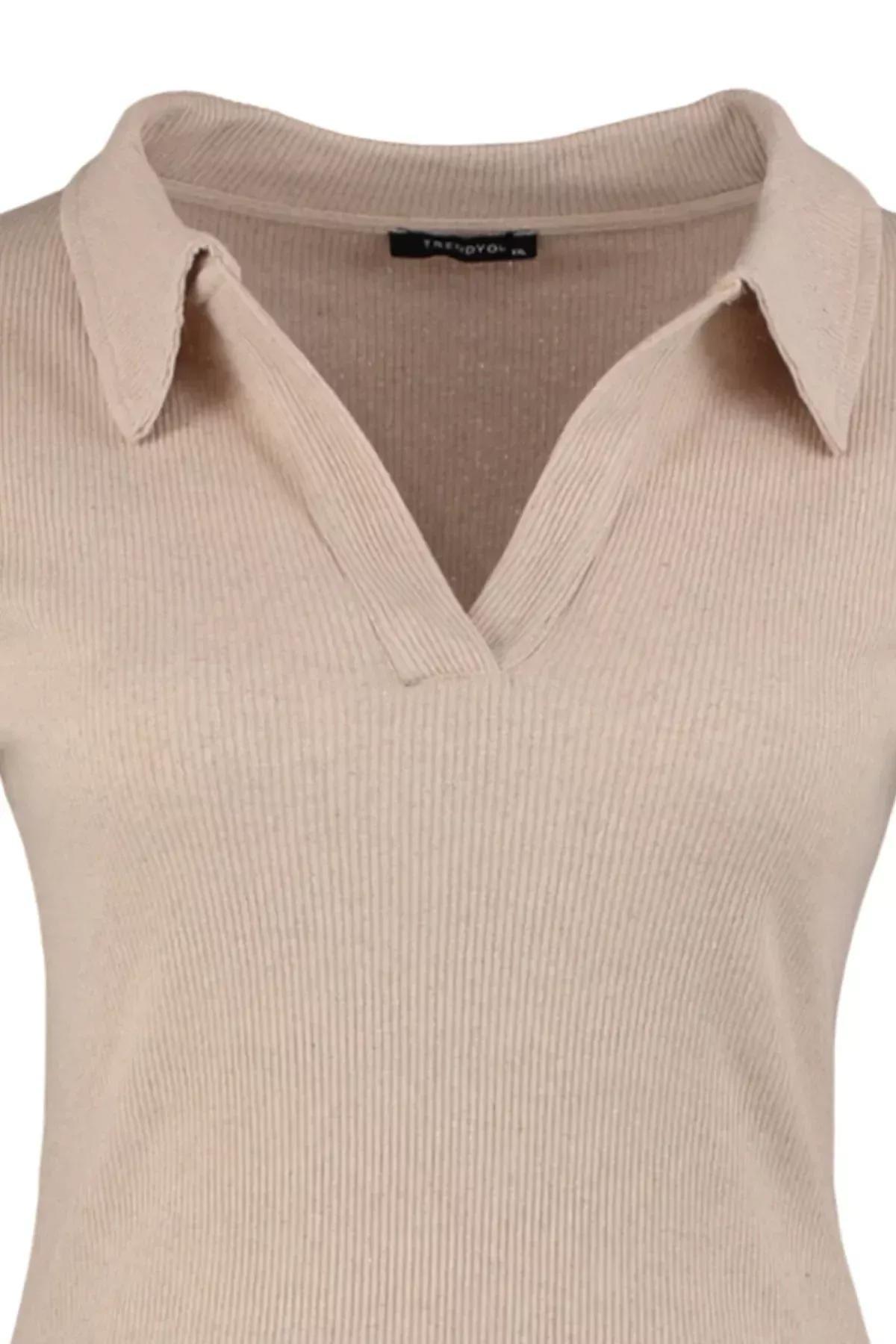 Polo Neck Plus Size Bodysuit, Beige, large image number 6
