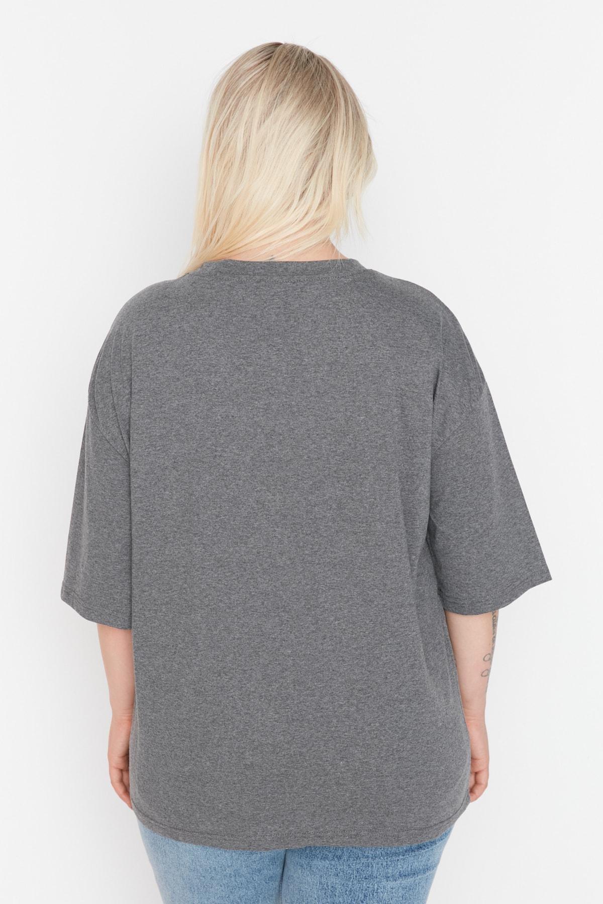 Gray Crew Neck Plus Size Tshirt, , large image number 4