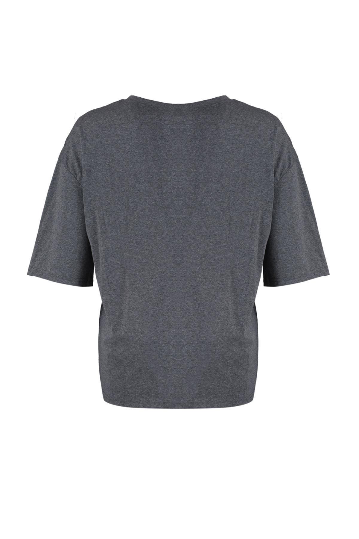 Gray Crew Neck Plus Size Tshirt, , large image number 5