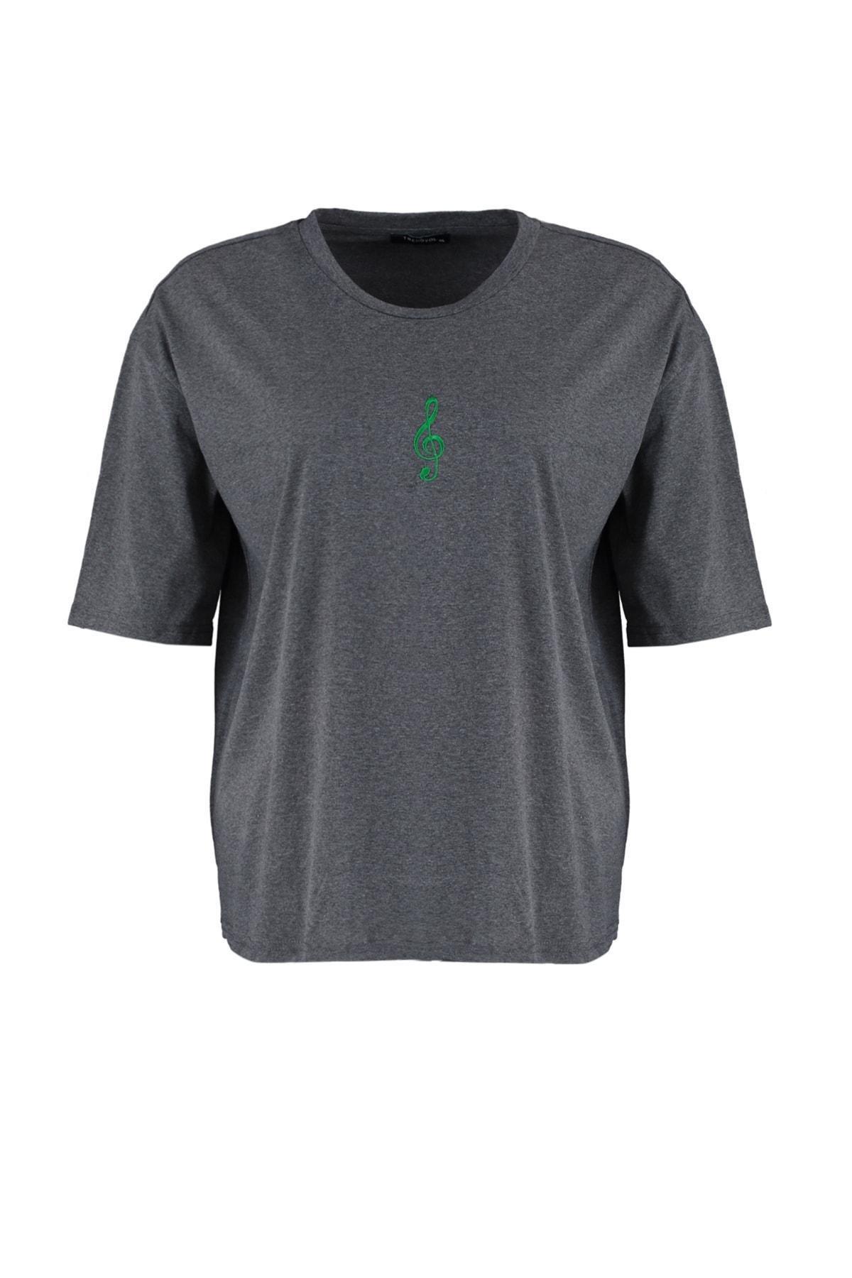 Gray Crew Neck Plus Size Tshirt, , large image number 6