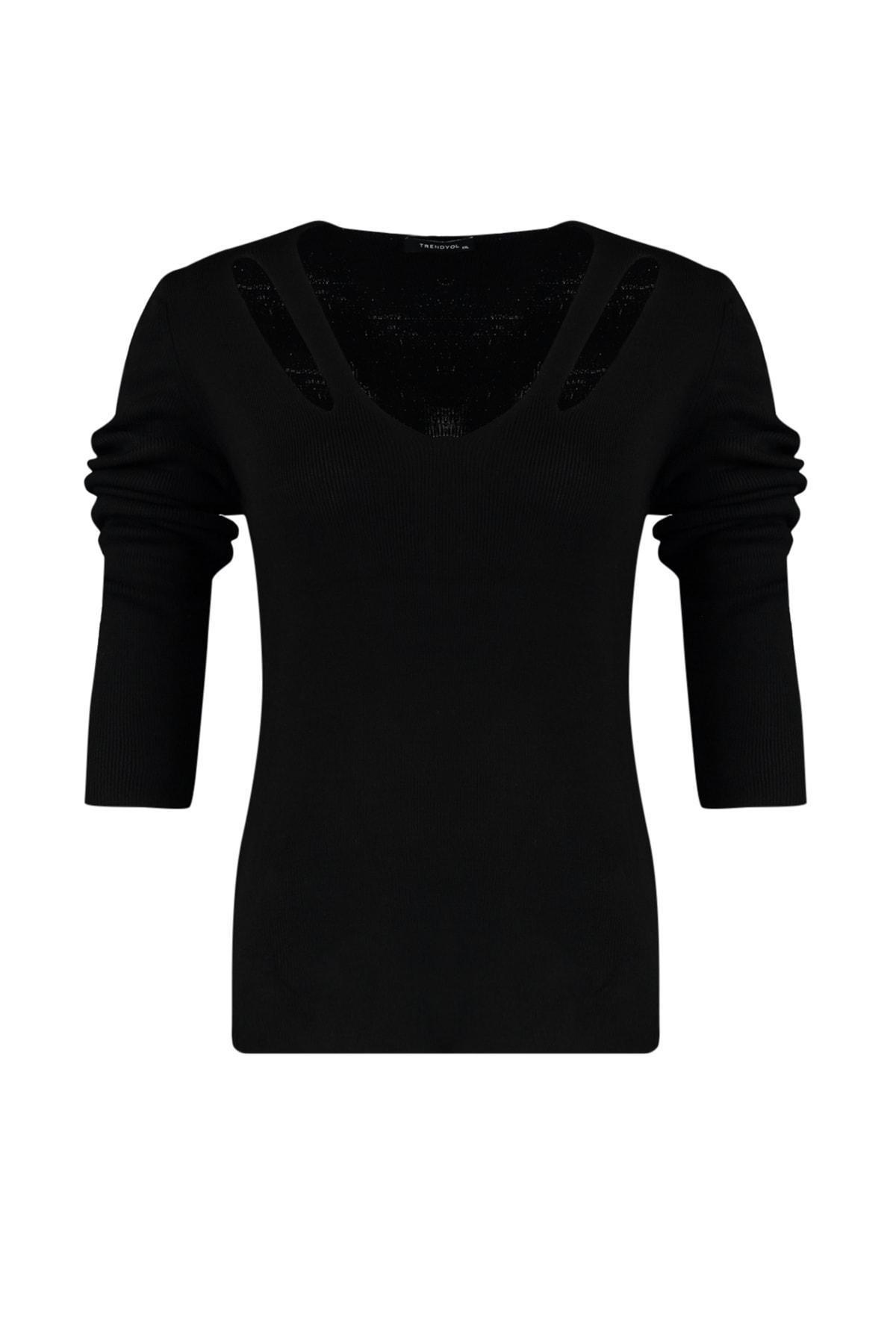 Black V Neck Plus Size Blouse, , large image number 5