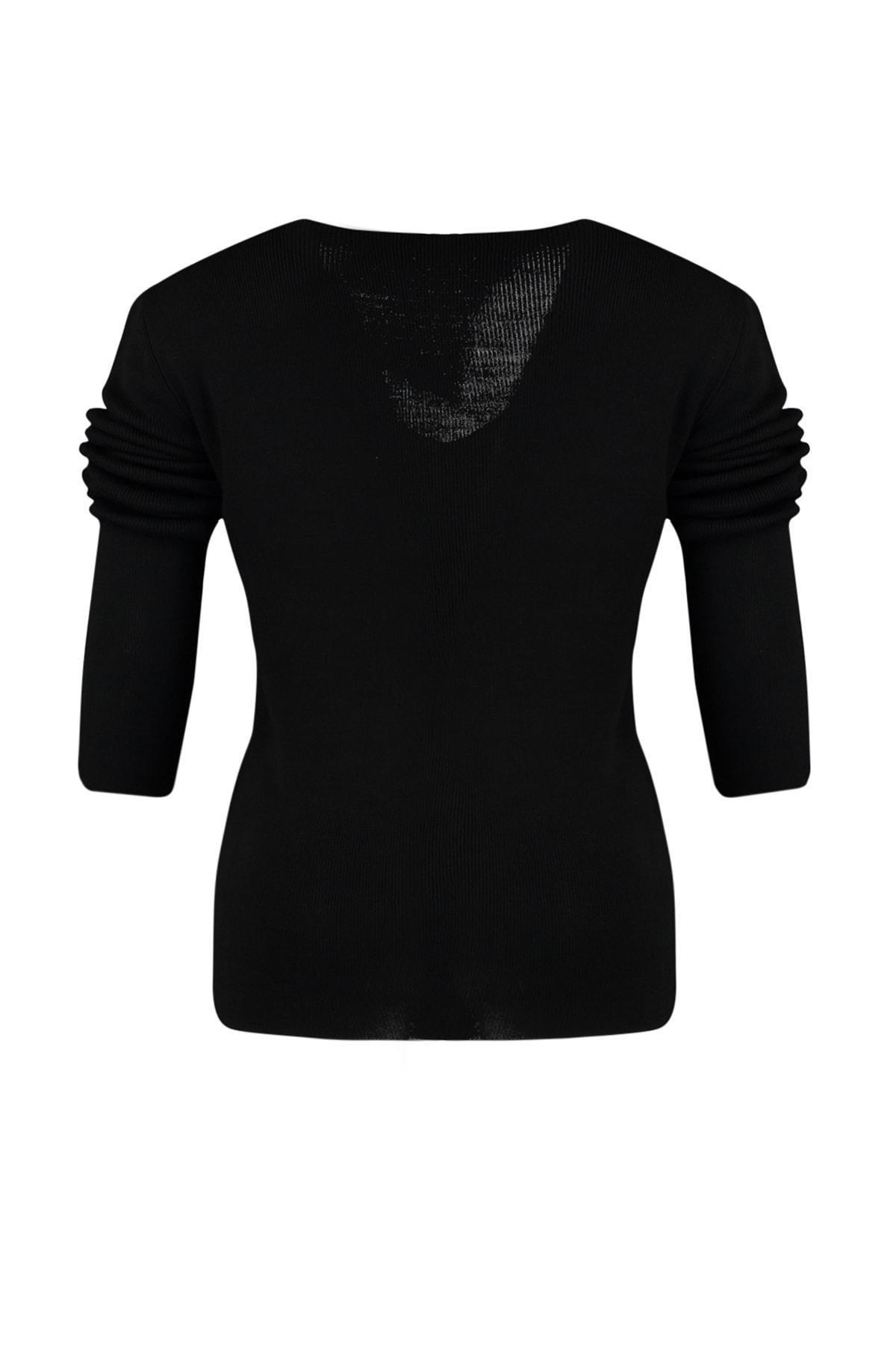 Black V Neck Plus Size Blouse, , large image number 7