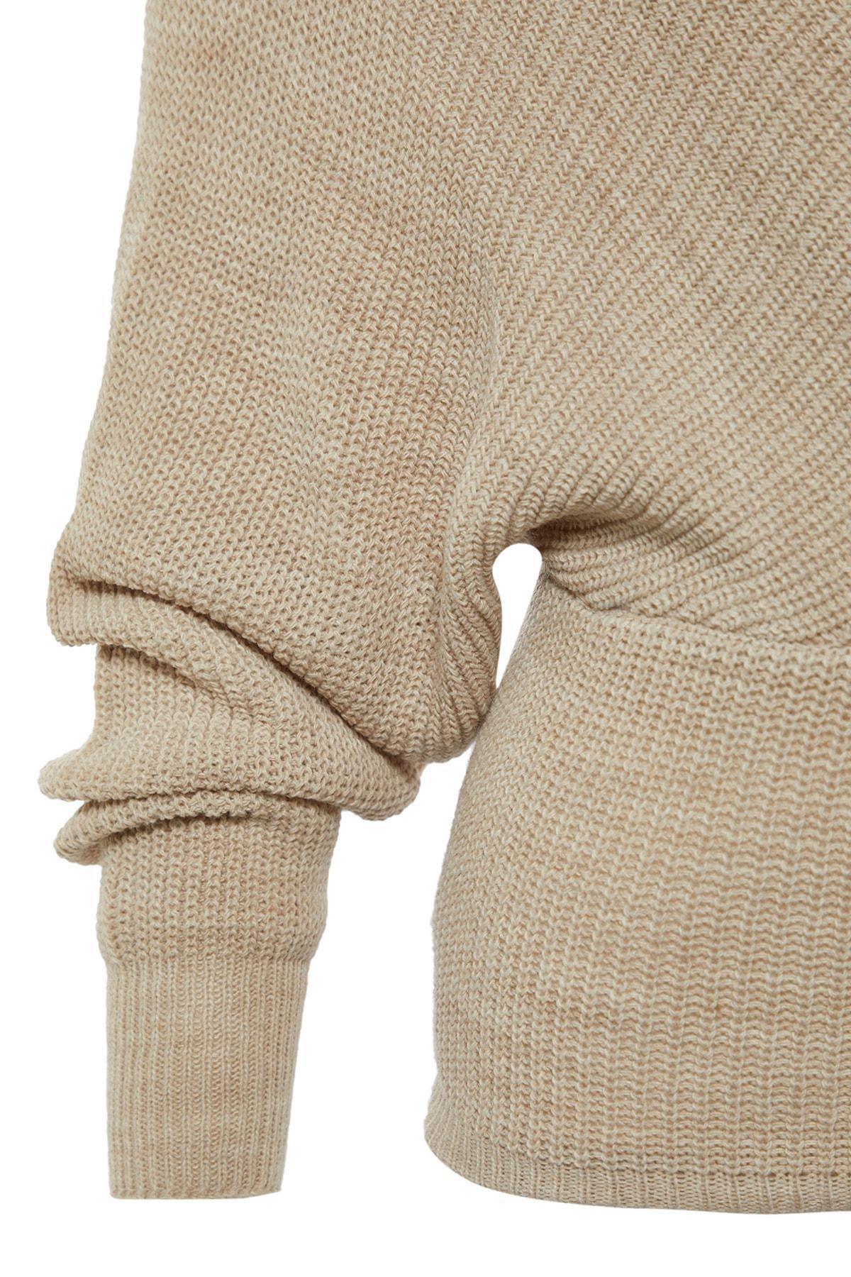Beige Double-Breasted Plus Size Sweater, , large image number 5