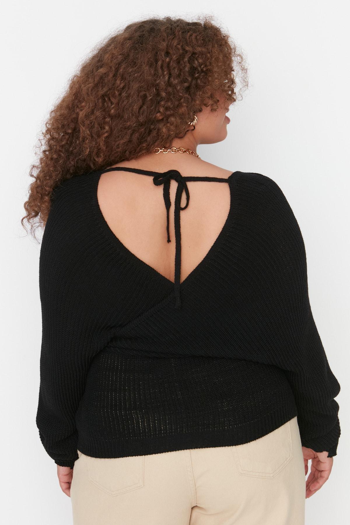 Black Double-Breasted Plus Size Sweater, , large image number 4