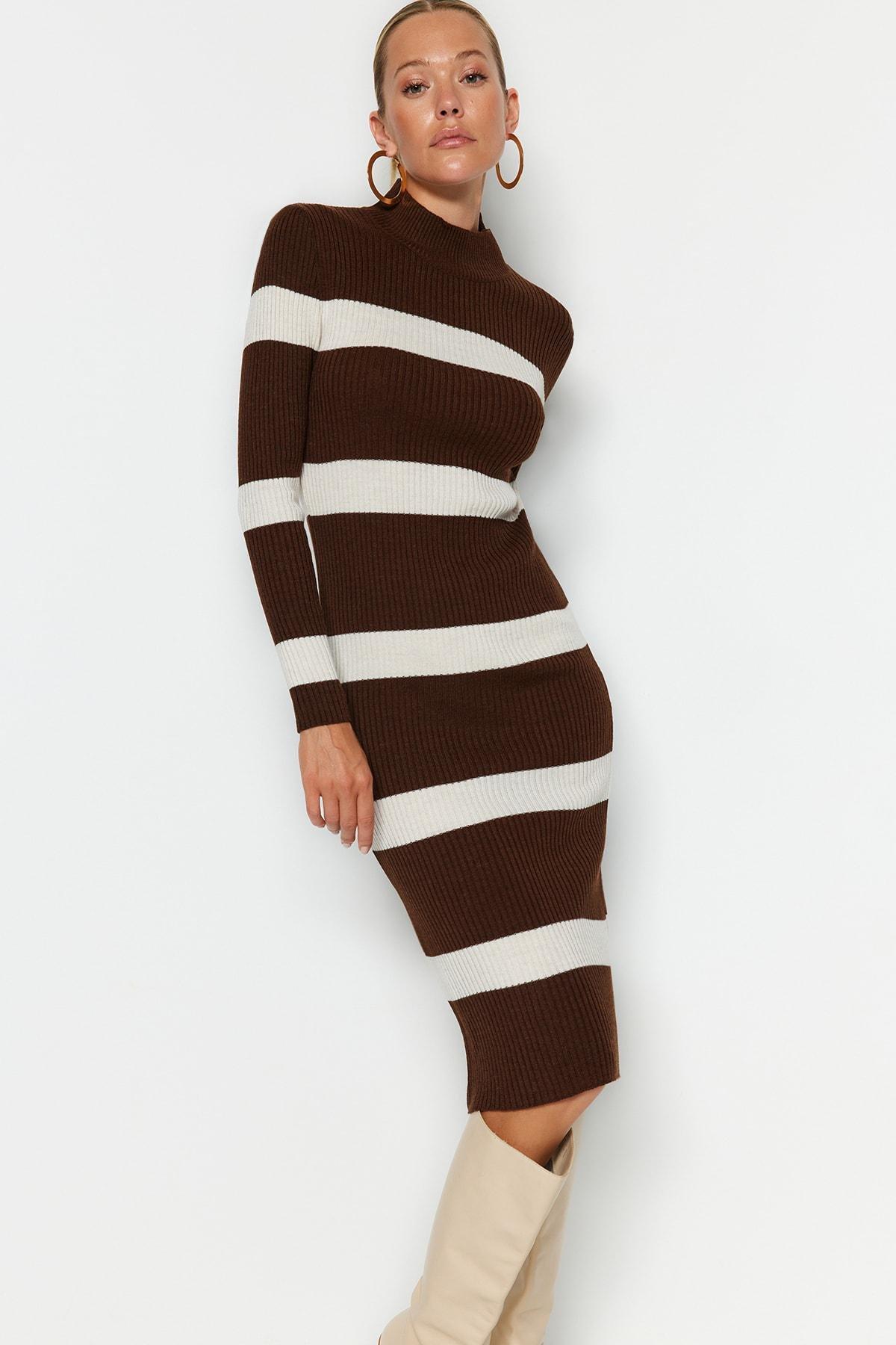 Brown Striped Bodycon Dress, , large image number 0