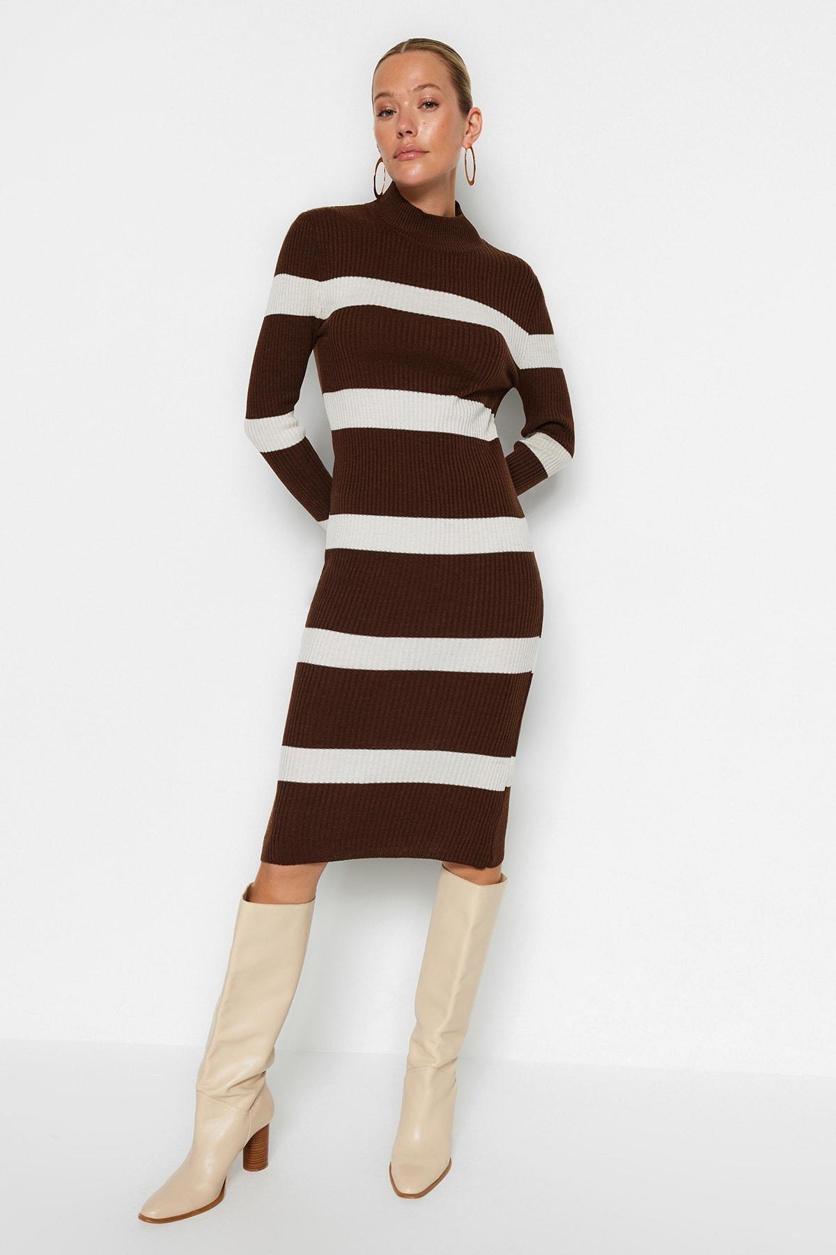 Brown Striped Bodycon Dress, , large image number 1