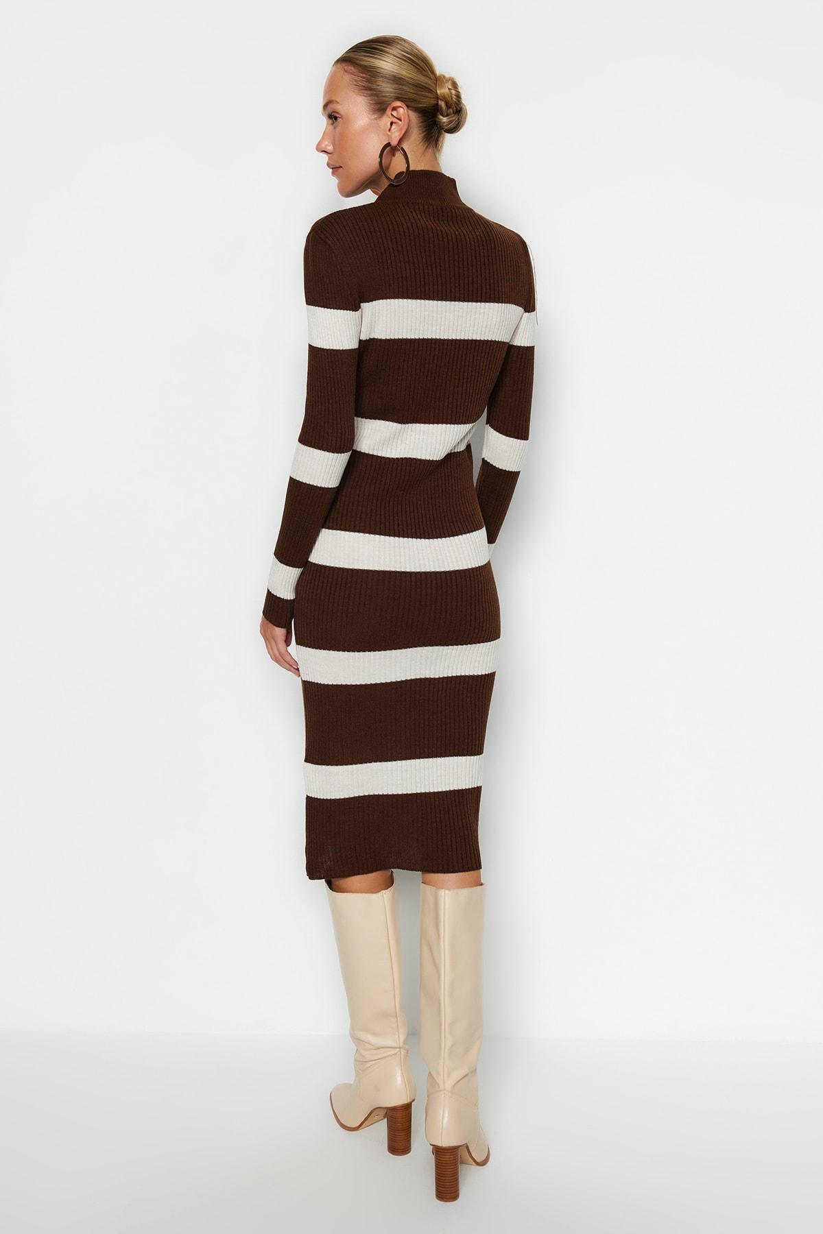 Brown Striped Bodycon Dress, , large image number 2