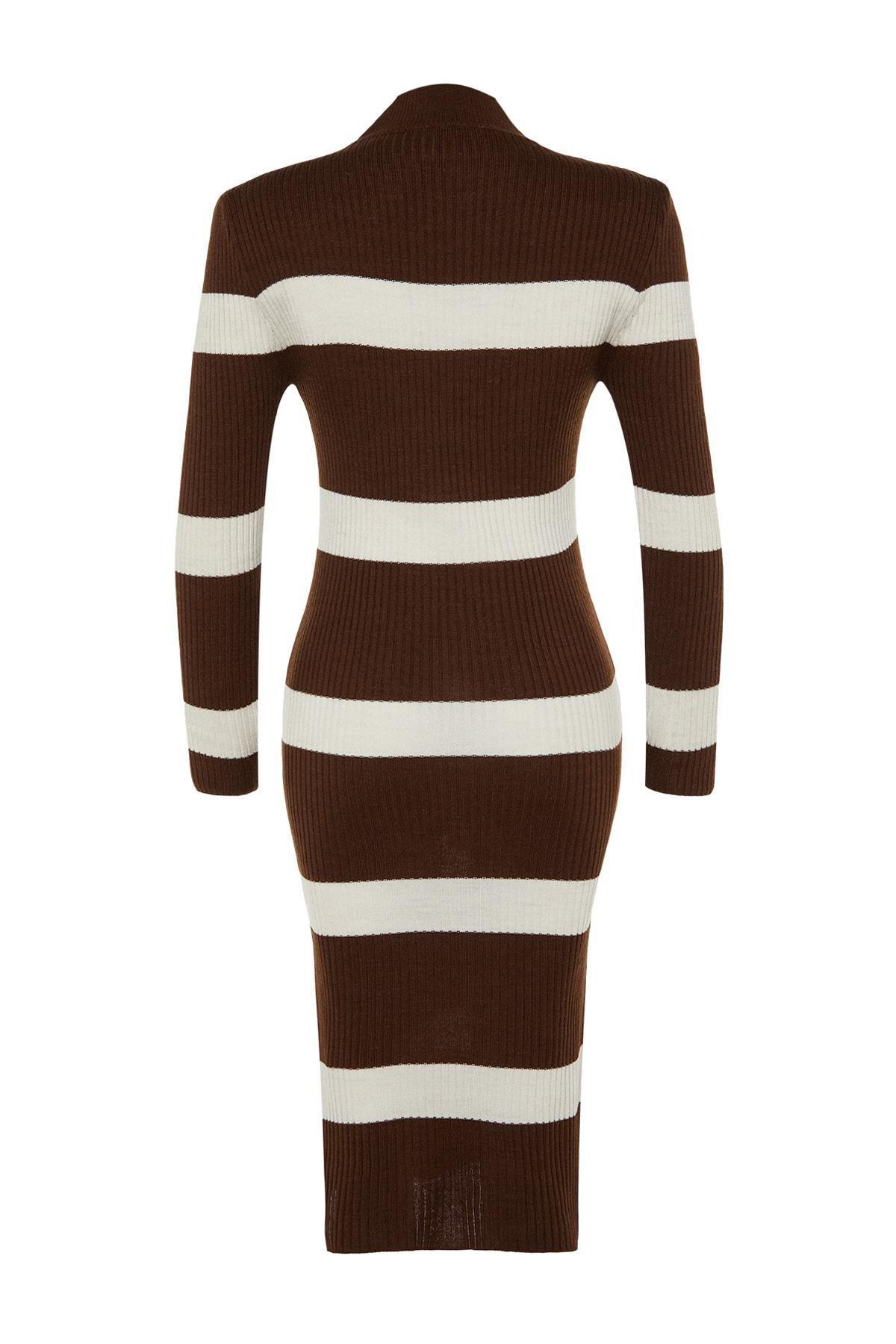 Brown Striped Bodycon Dress, , large image number 4