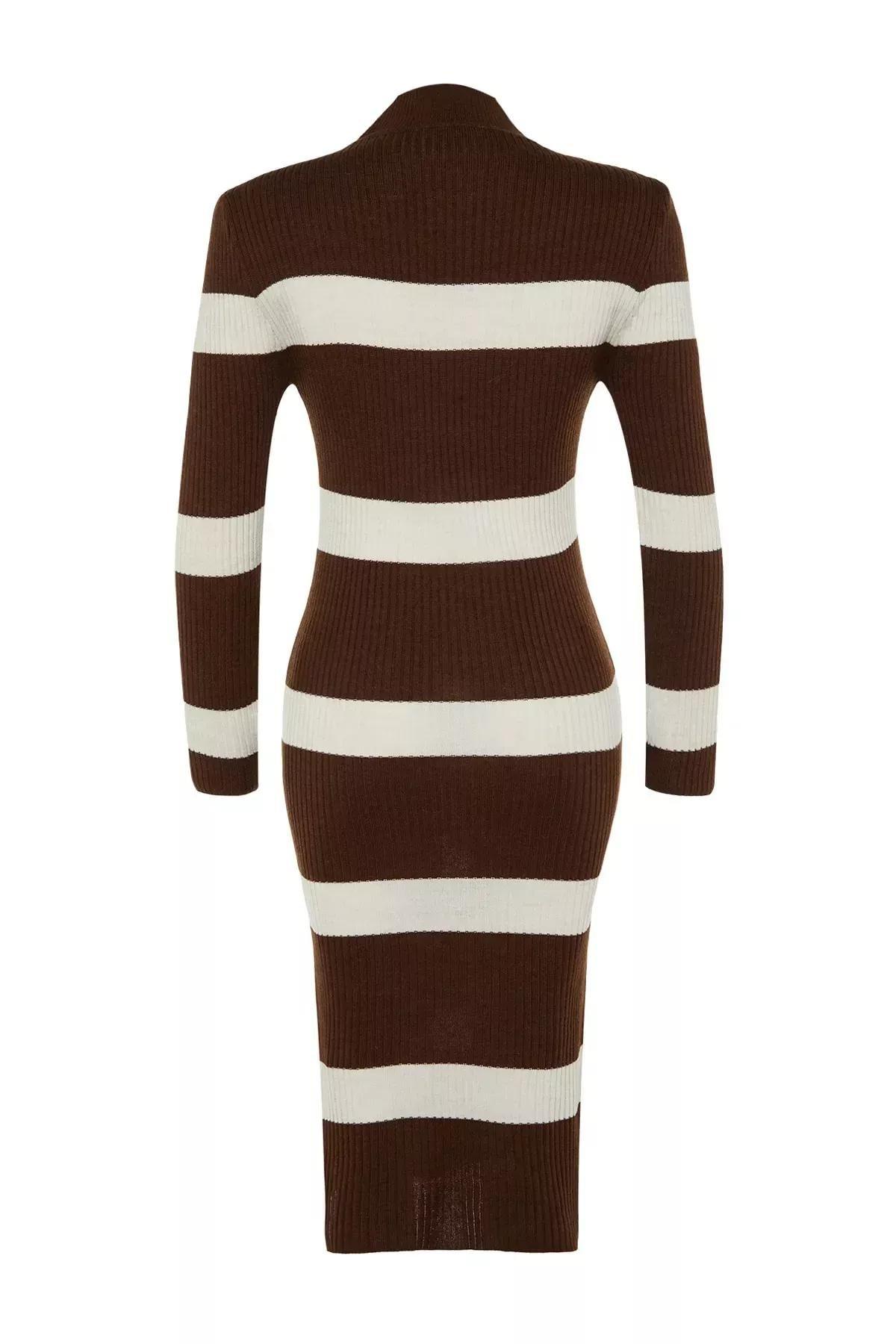 Brown Striped Bodycon Dress, , large image number 6
