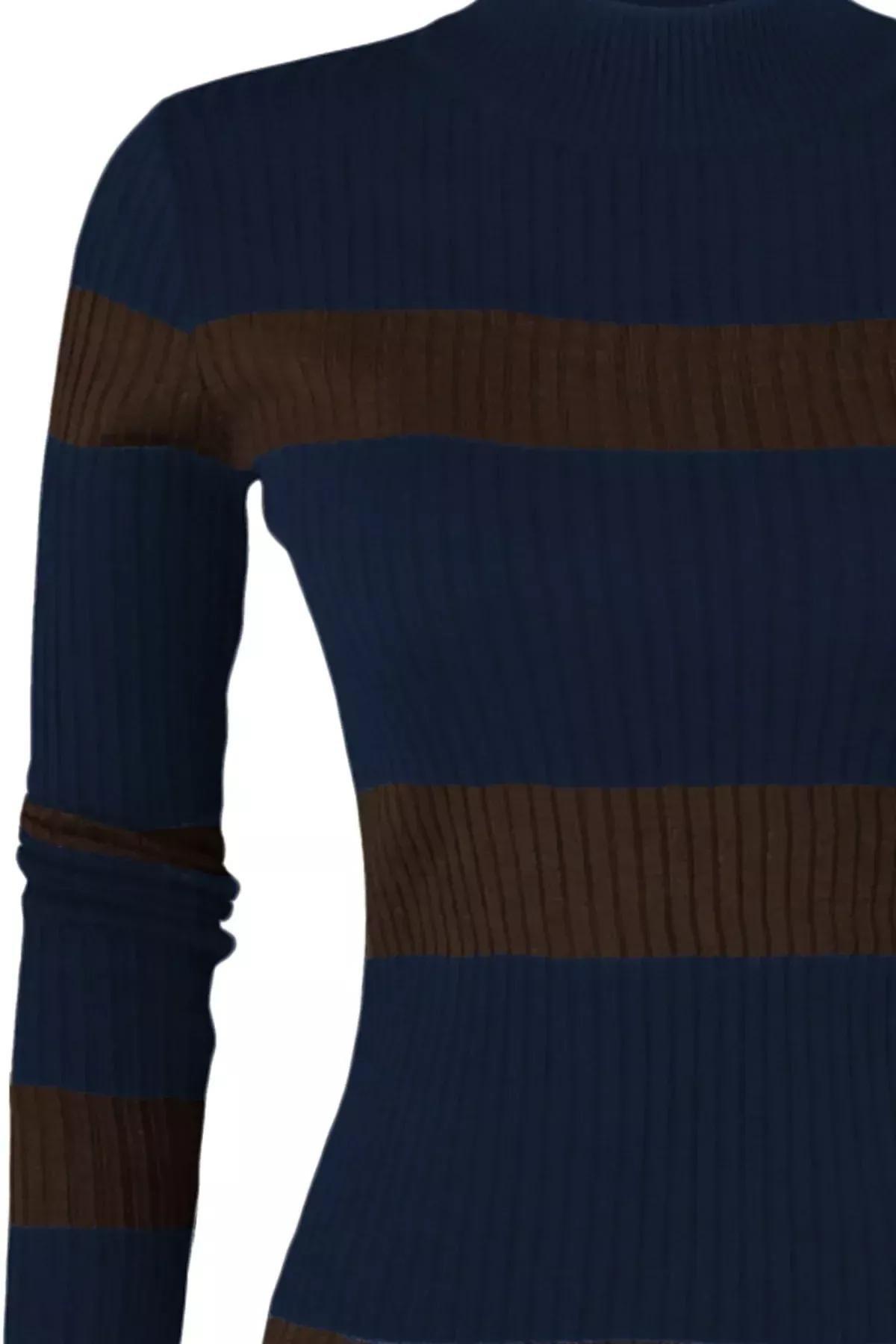 Blue Midi Knit Striped Dress, Dark blue, large image number 5
