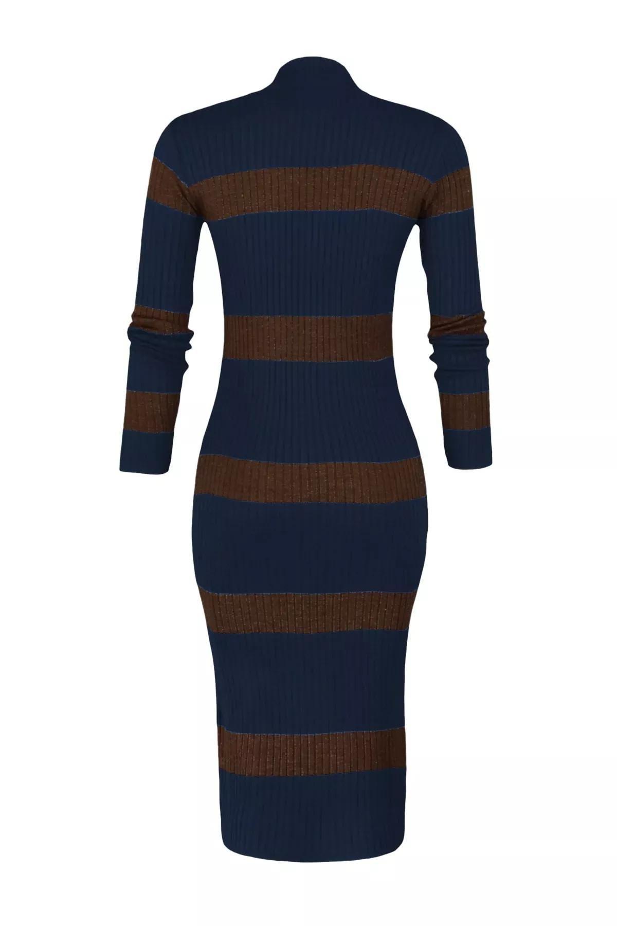Blue Midi Knit Striped Dress, Dark blue, large image number 6