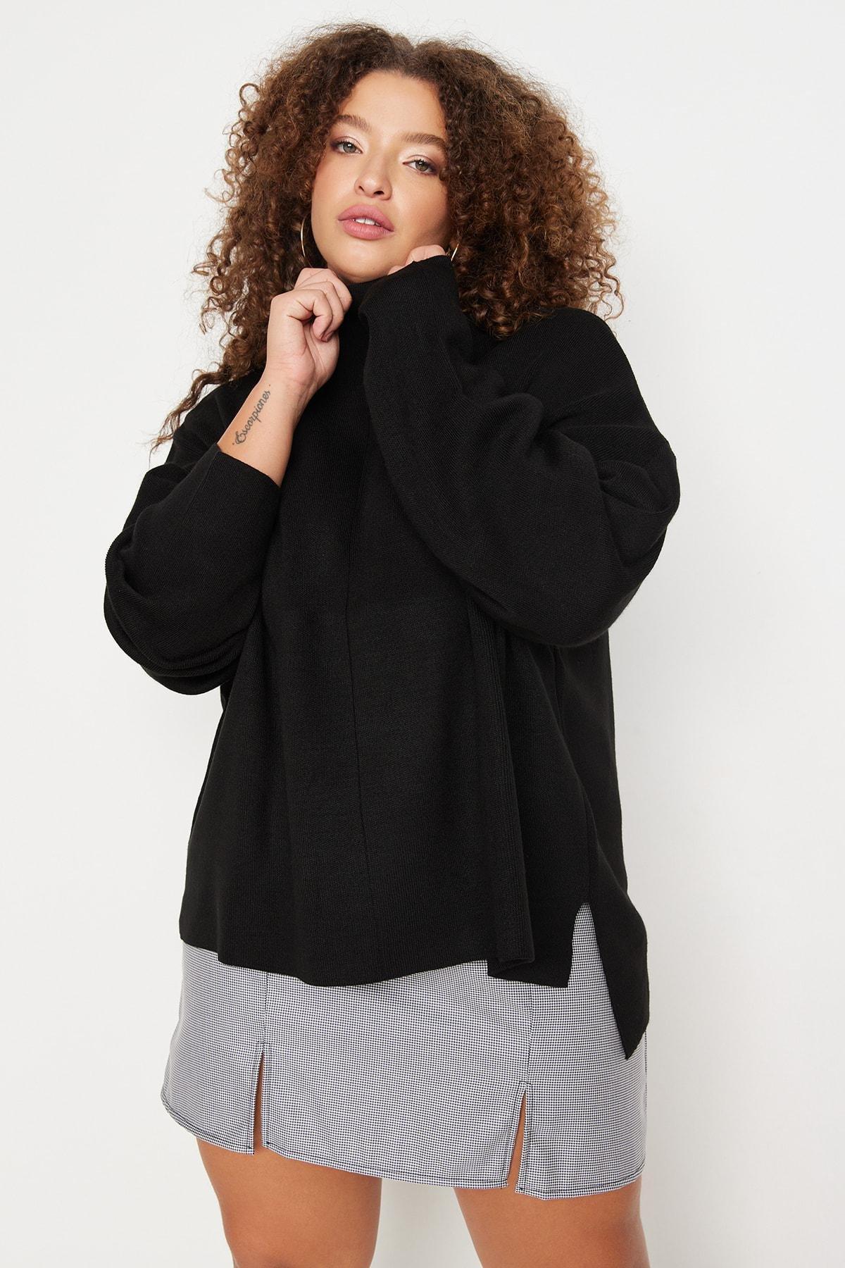 Black Crew Neck Plus Size Sweater, , large image number 0