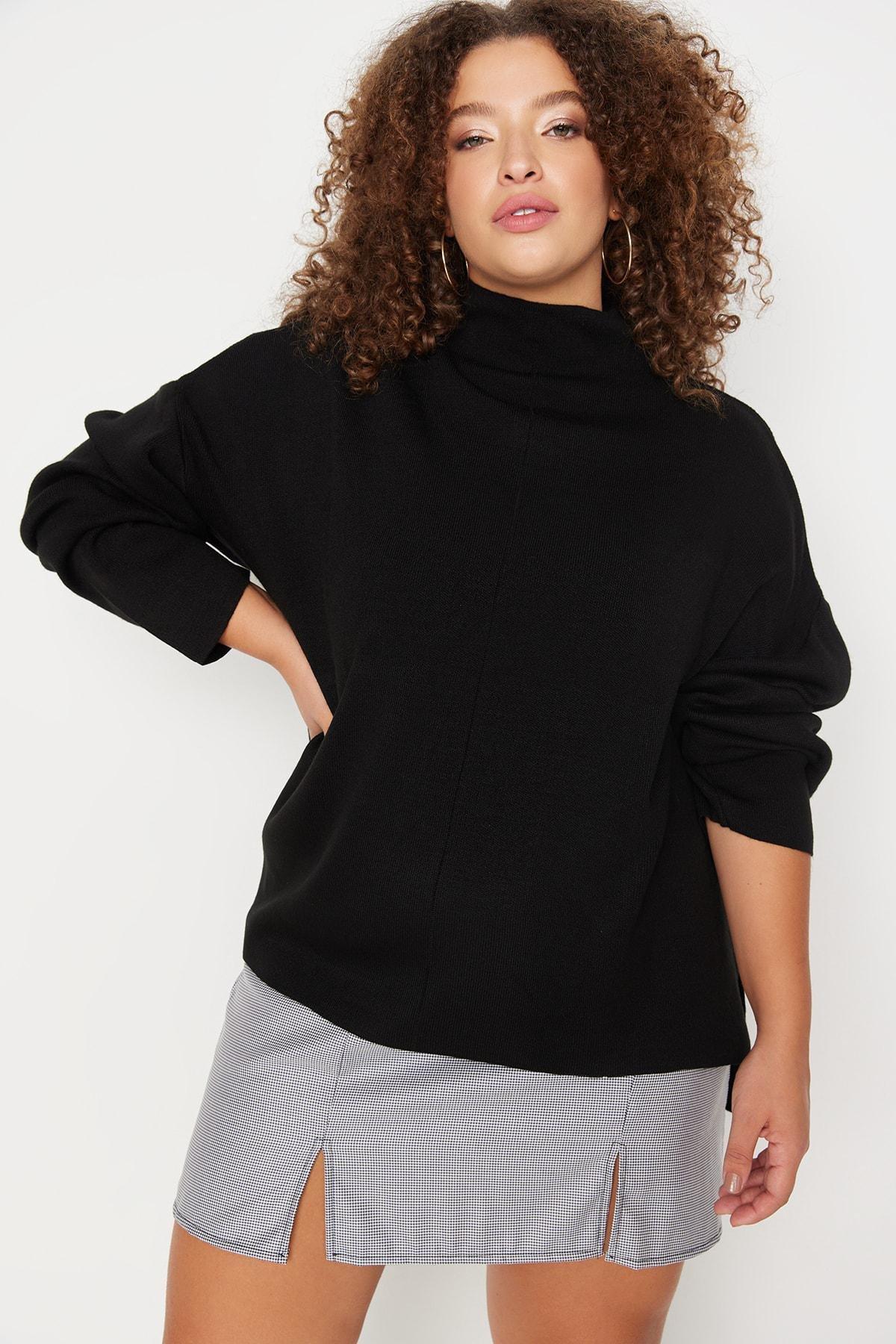Black Crew Neck Plus Size Sweater, , large image number 1