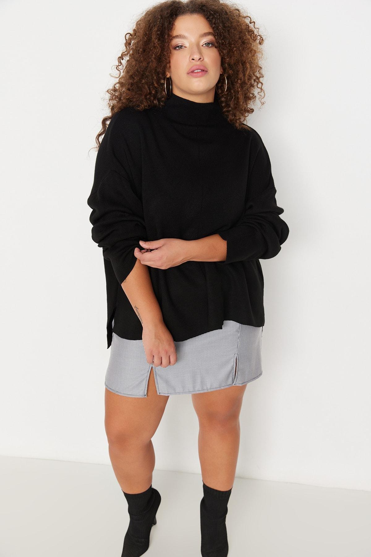 Trendyol - Black Crew Neck Plus Size Sweater