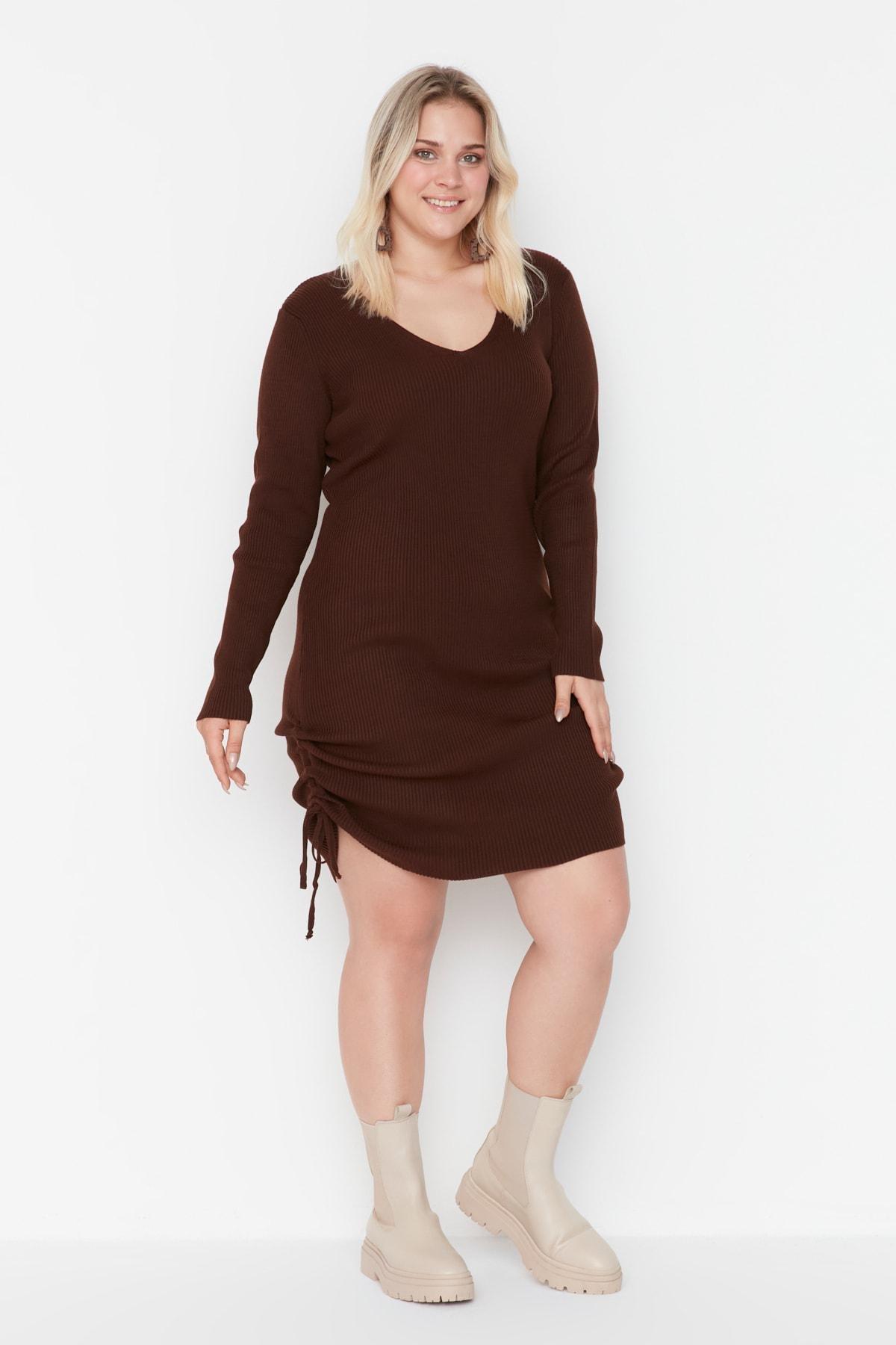 Brown Bodycon Plus Size Dress, Brown, large image number 0