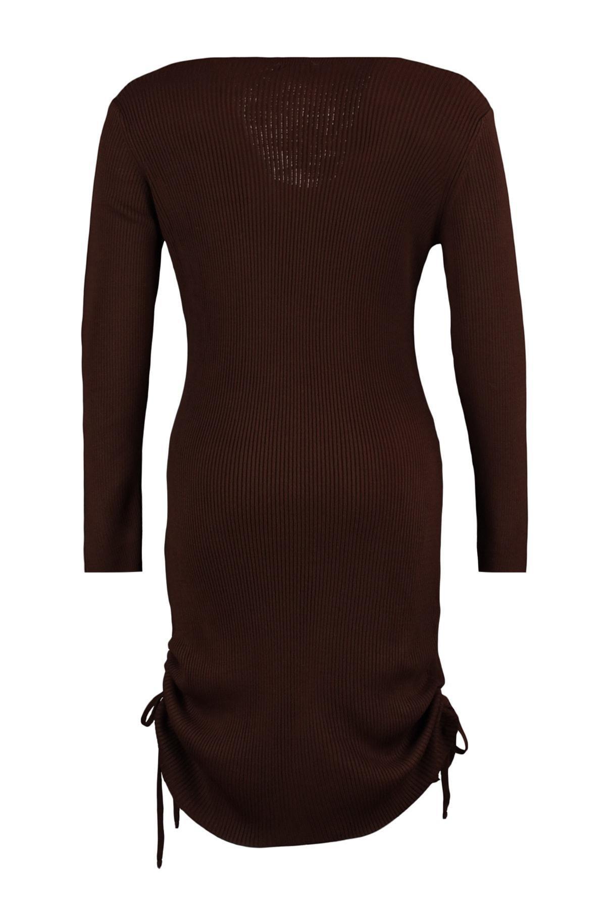 Brown Bodycon Plus Size Dress, Brown, large image number 5