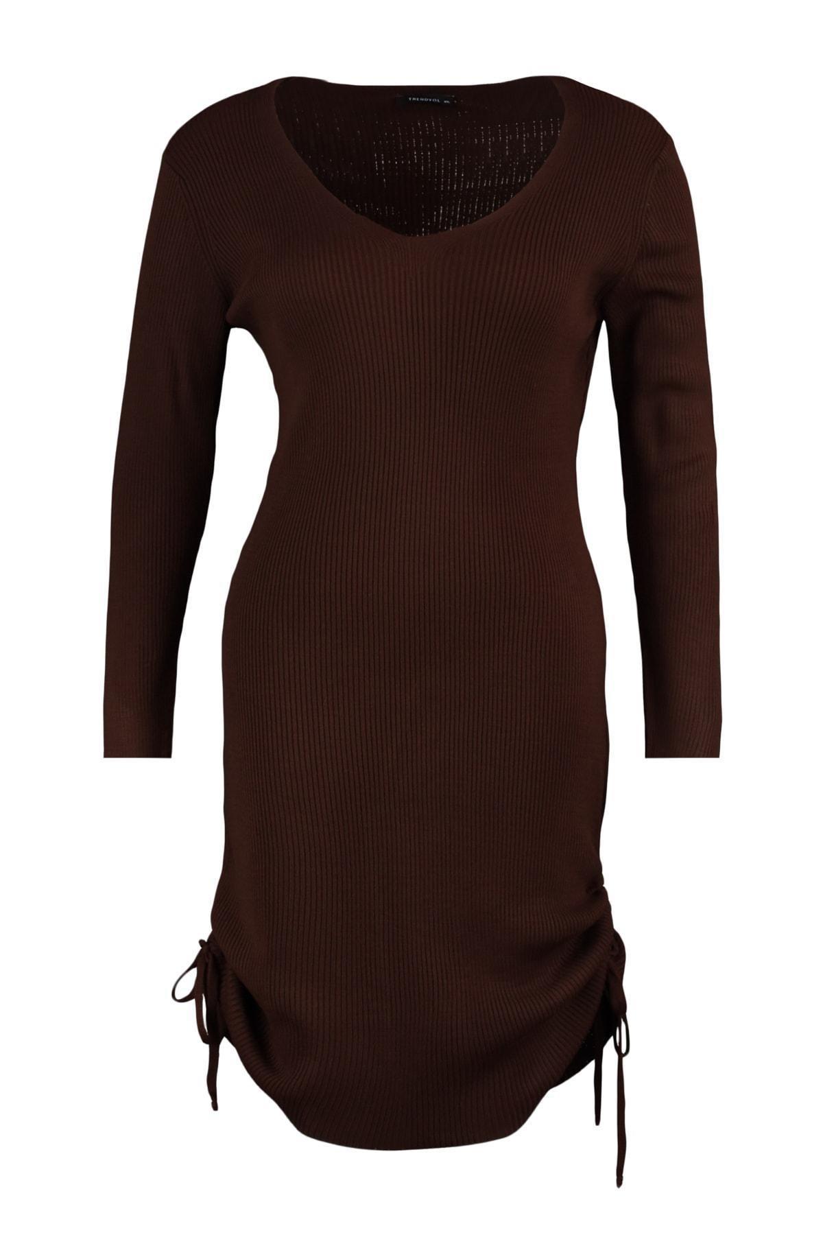 Brown Bodycon Plus Size Dress, Brown, large image number 7