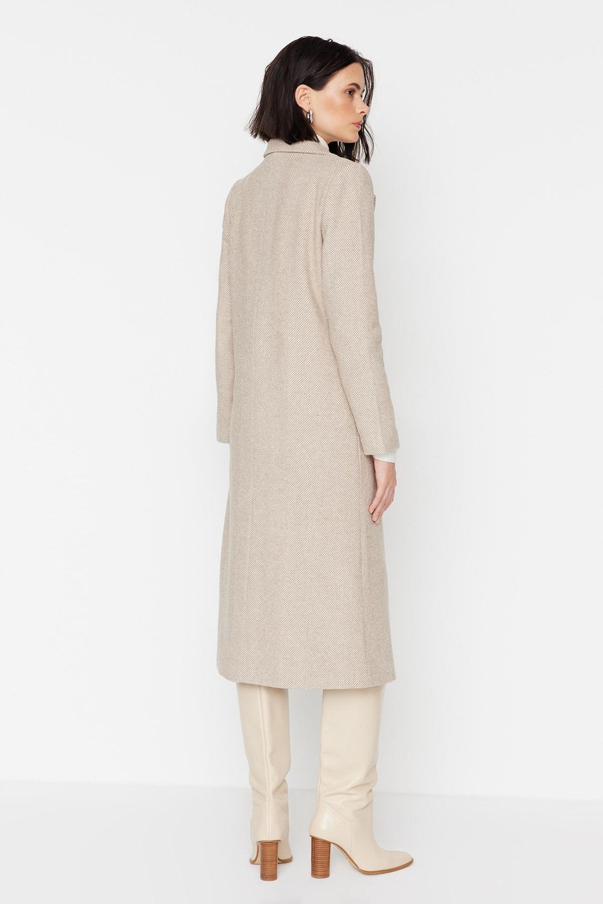 Beige Basic Coat, , large image number 4