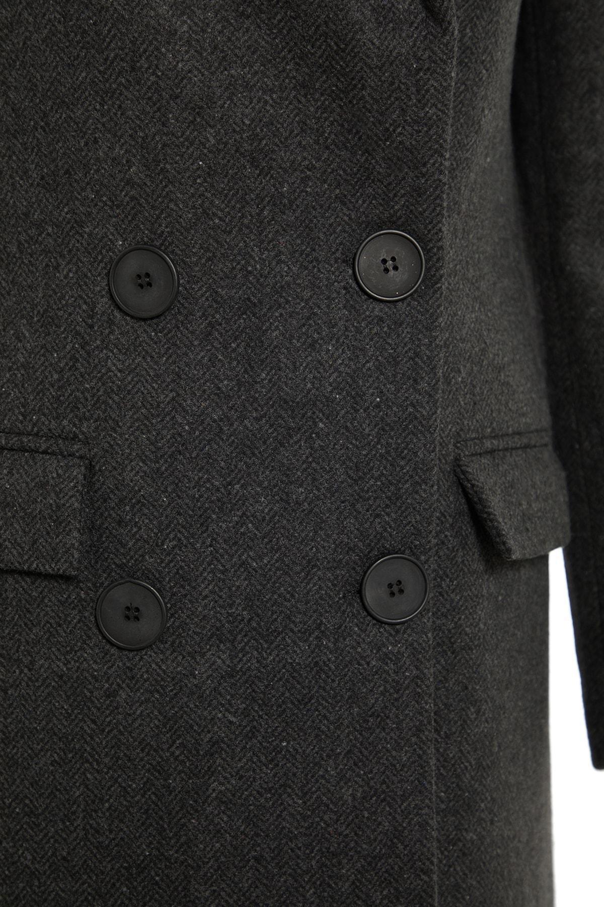Black Lapel Collar Double Coat, , large image number 6