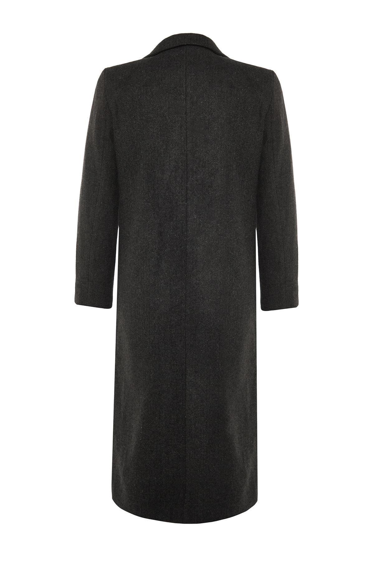 Black Lapel Collar Double Coat, , large image number 7