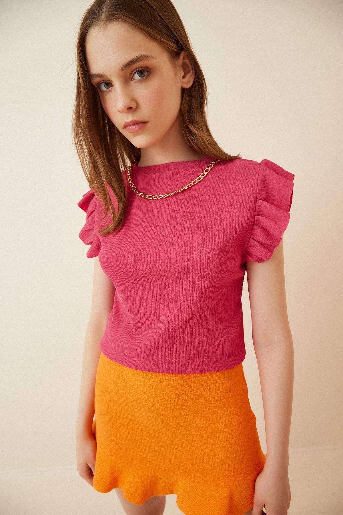 Pink Crew Neck Fitted Blouse, , large image number 0