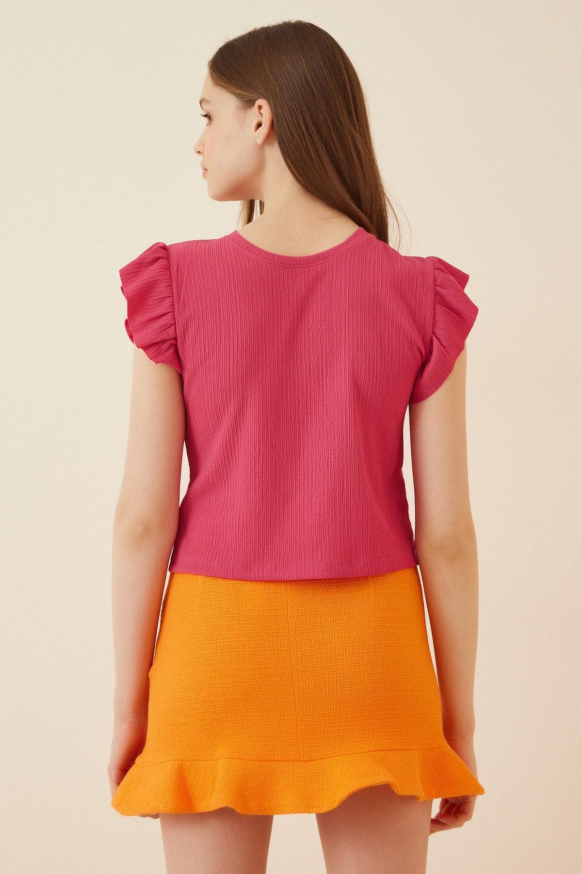 Pink Crew Neck Fitted Blouse, , large image number 1